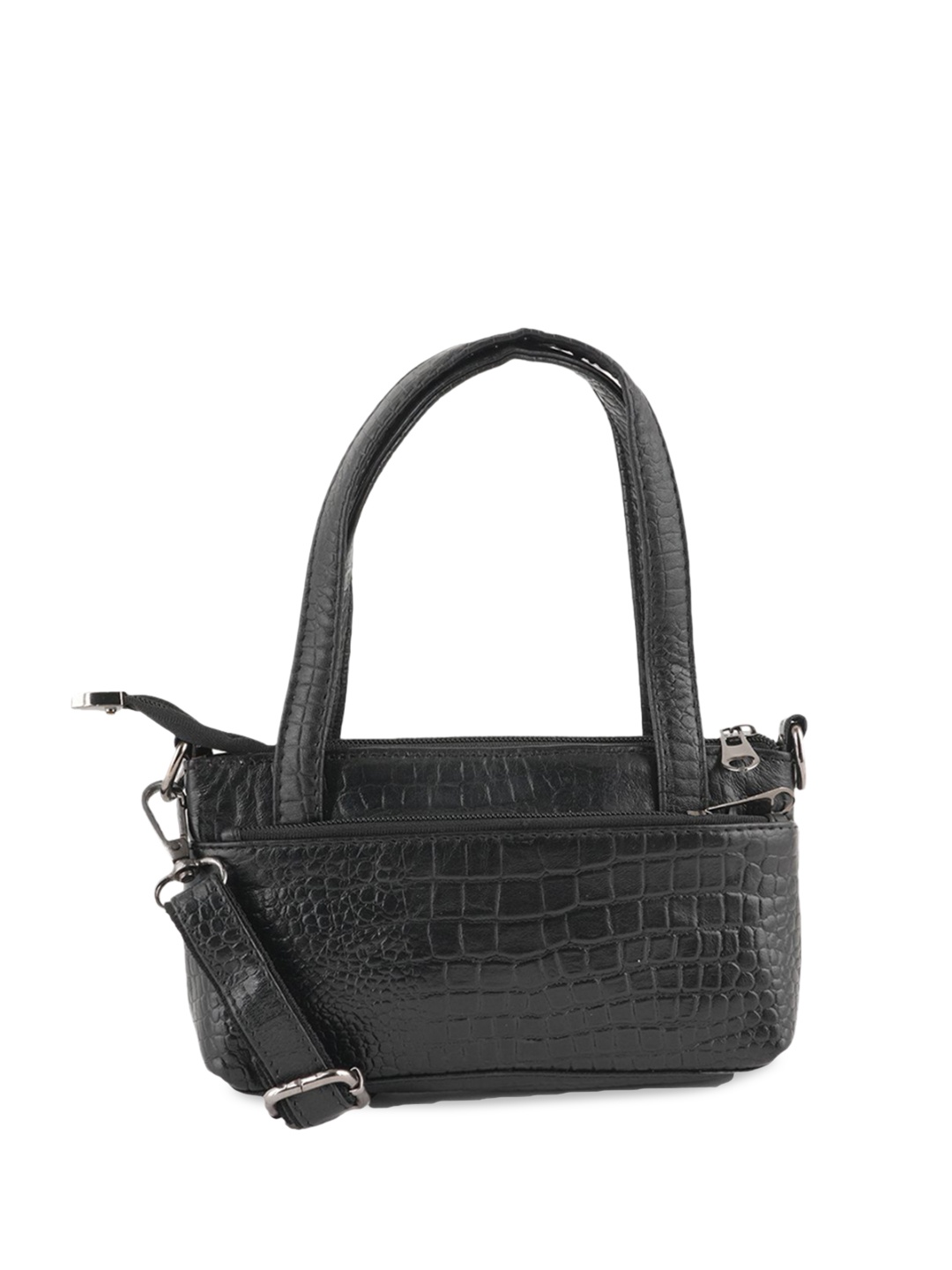 

Style Shoes Textured Leather Structured Shoulder Bag with Applique, Black