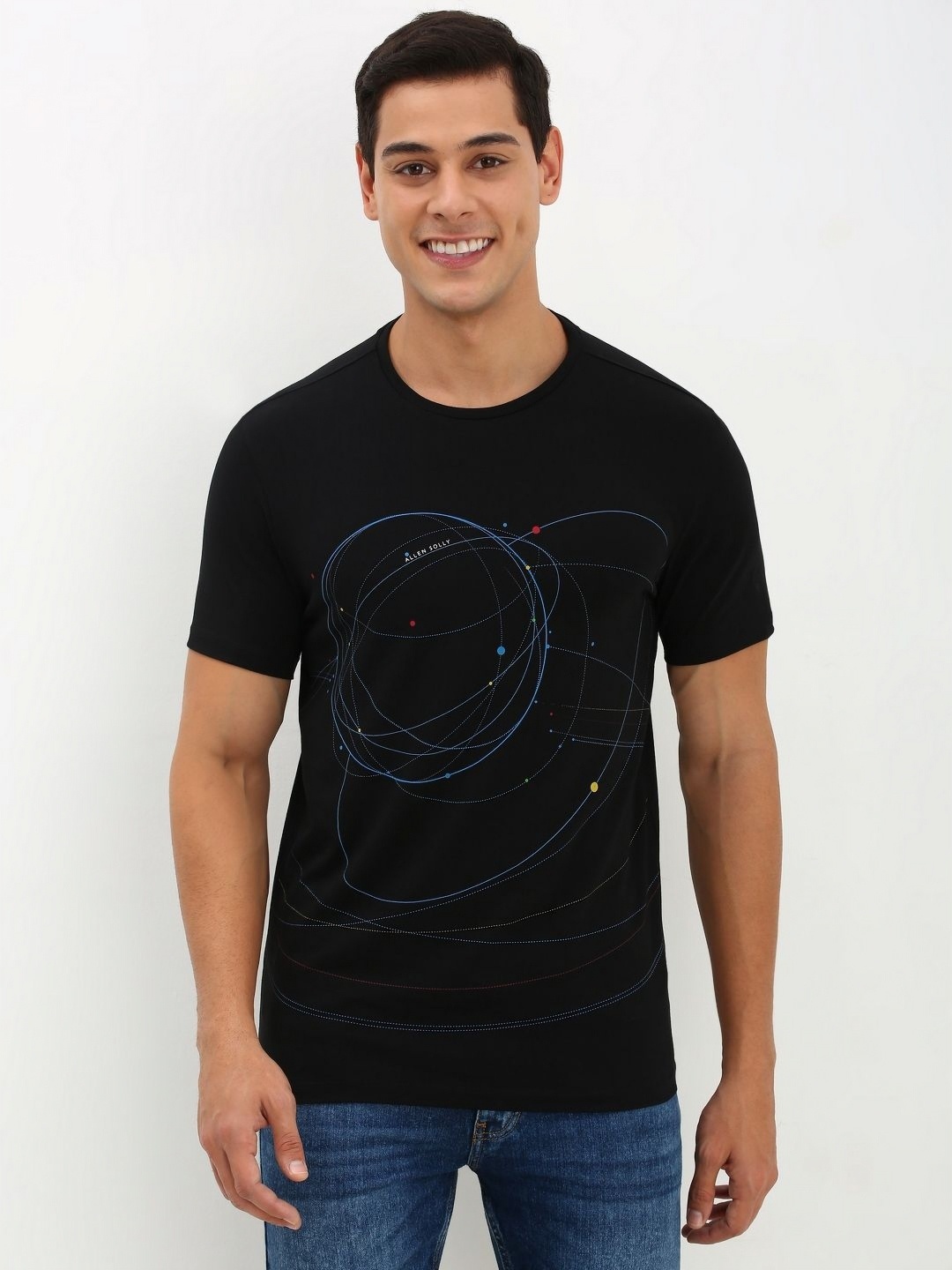 

Allen Solly Men Abstract Printed Round Neck Cotton Slim Fit T-Shirt, Black