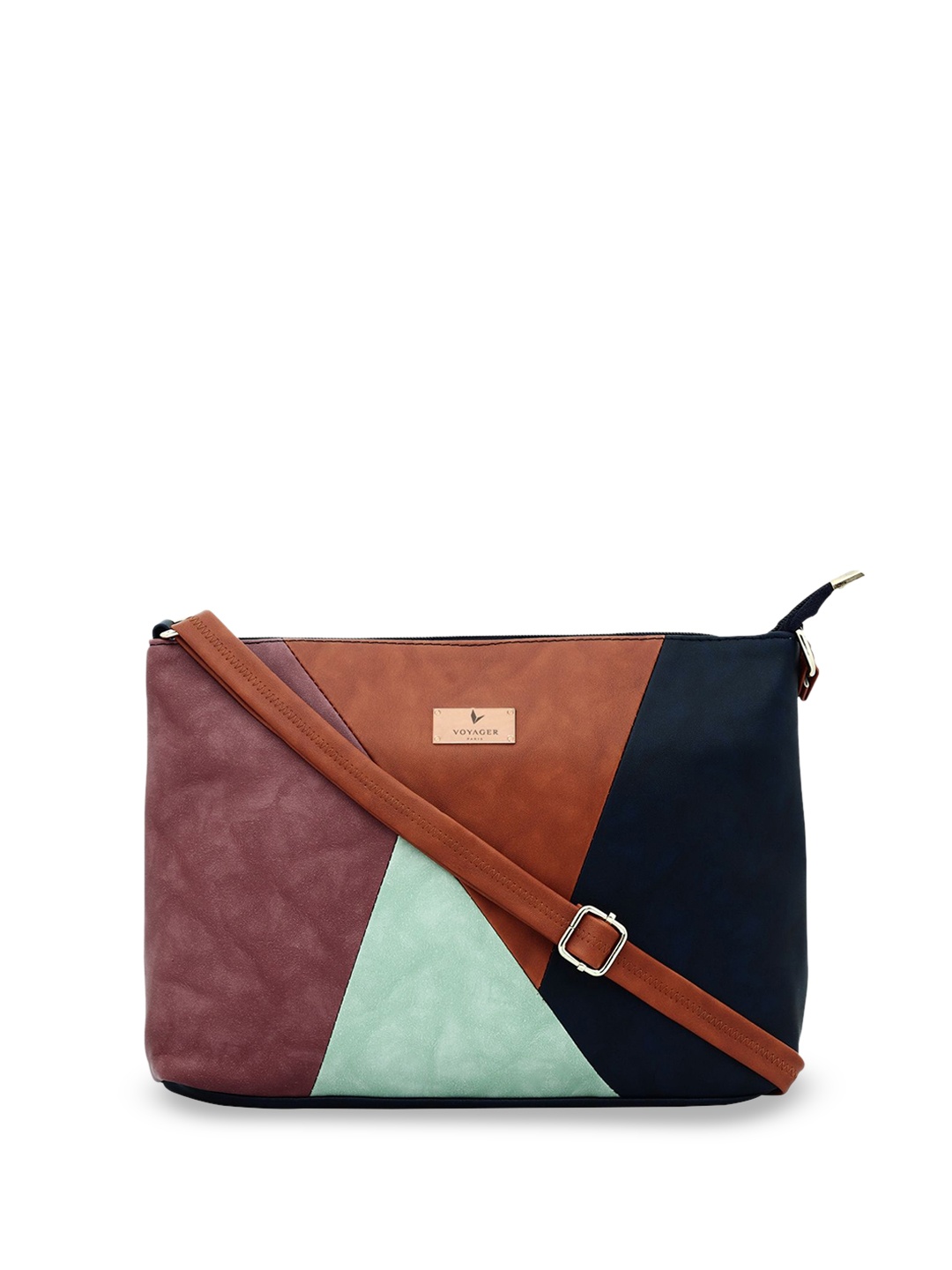 

VOYAGER PARIS Valerie Colourblocked Structured Sling Bag, Navy blue
