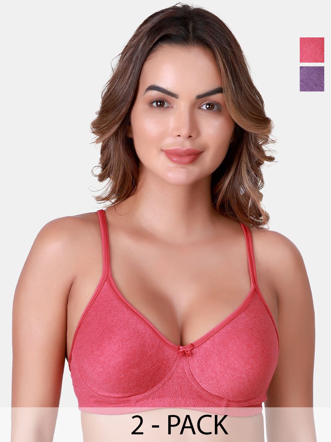 

SKDREAMS Pack Of 2 Full Coverage Seamless Cotton Non Padded T-Shirt Bra, Purple