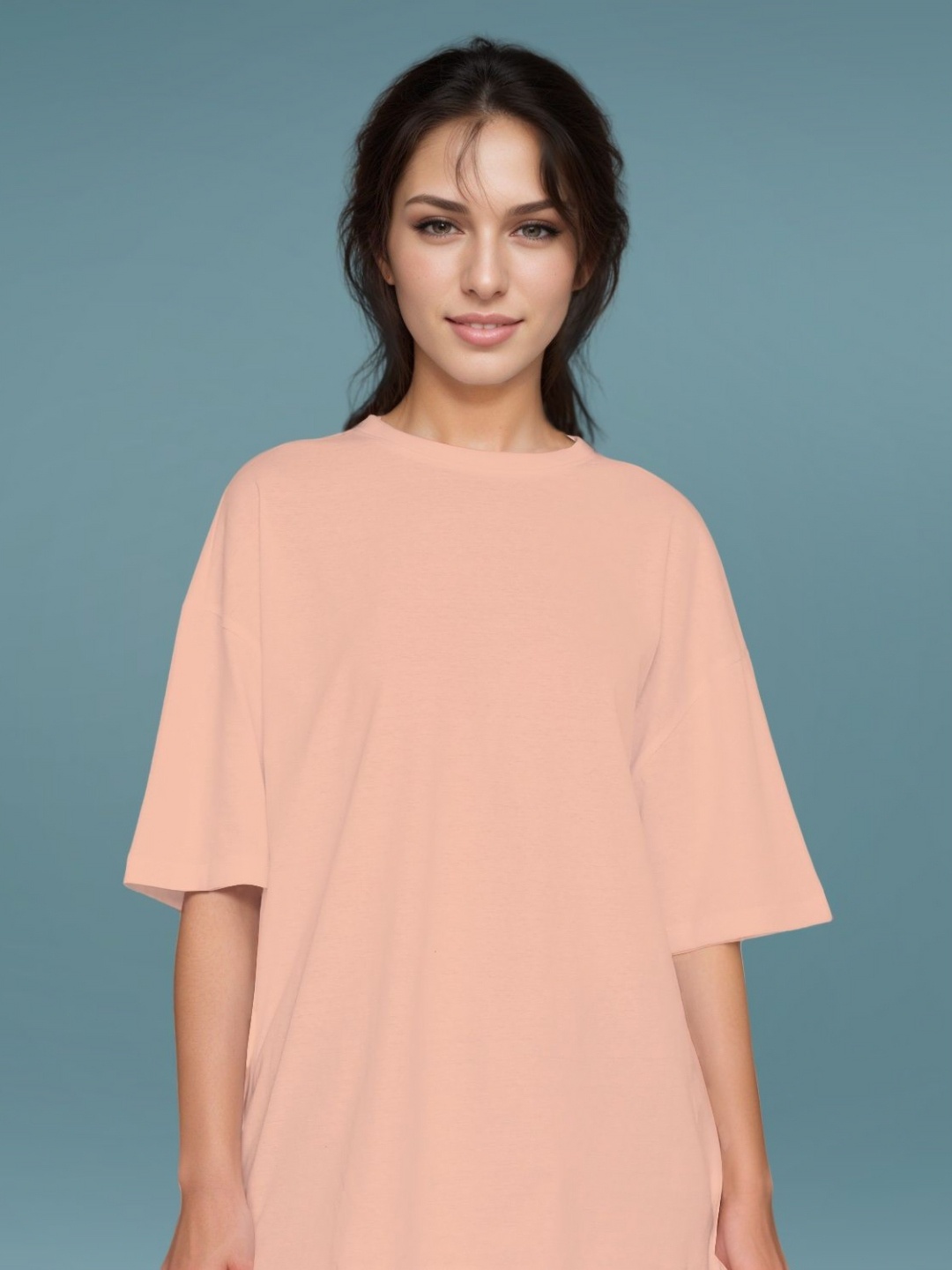 

DressBerry Women Floral Drop-Shoulder Sleeves Pockets Boxy T-shirt, Peach
