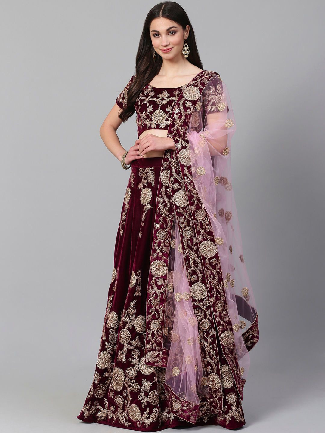 

FABPIXEL Sequin Embroidered Semi-Stitched Lehenga & Unstitched Blouse With Dupatta, Purple