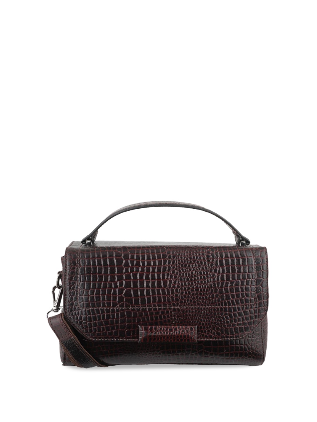 

Style Shoes Textured Leather Shopper Satchel with Cut Work, Brown
