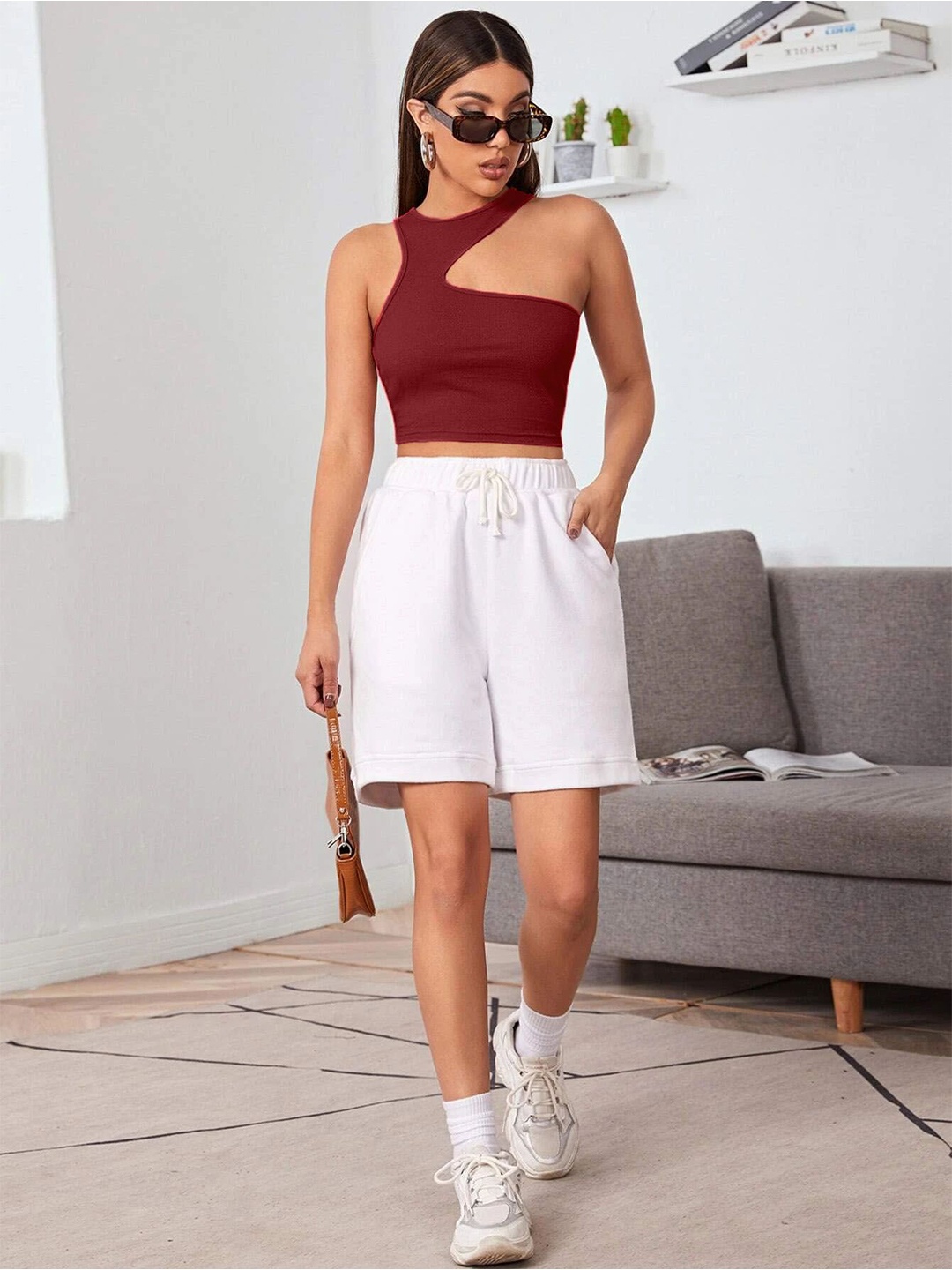 

Tivante Cotton Tank Crop Top, Maroon