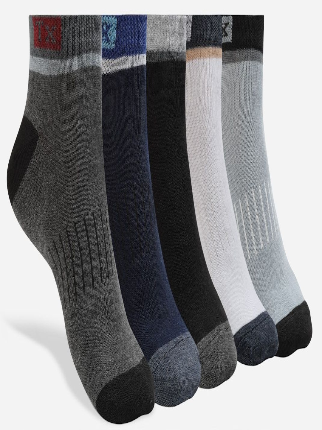 

Texlon Pack Of 5 Patterned Ankle-Length Socks, Grey