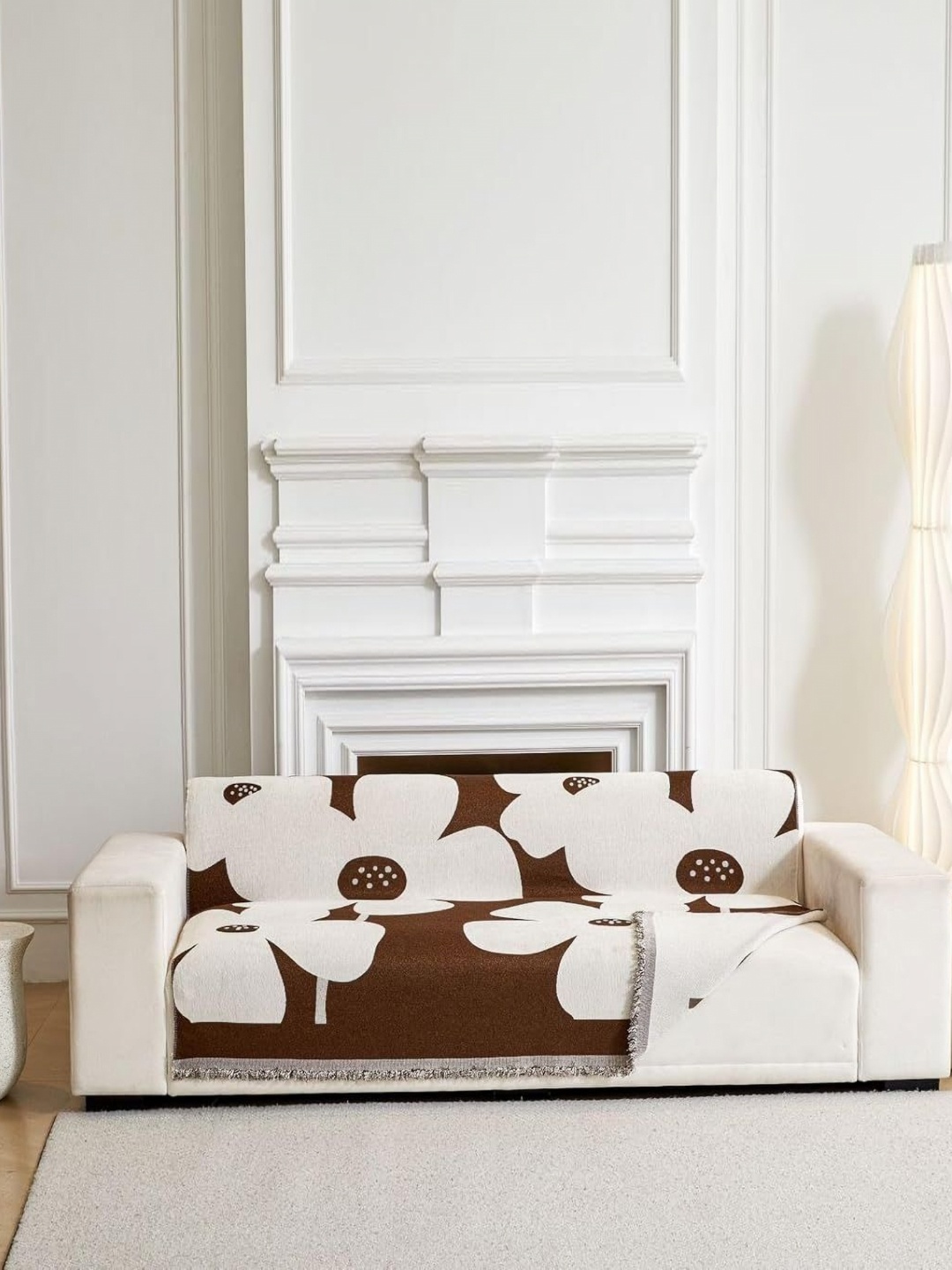 

HomeCloud Brown & Off White Floral Printed Velvet Reversible Sofa Cover
