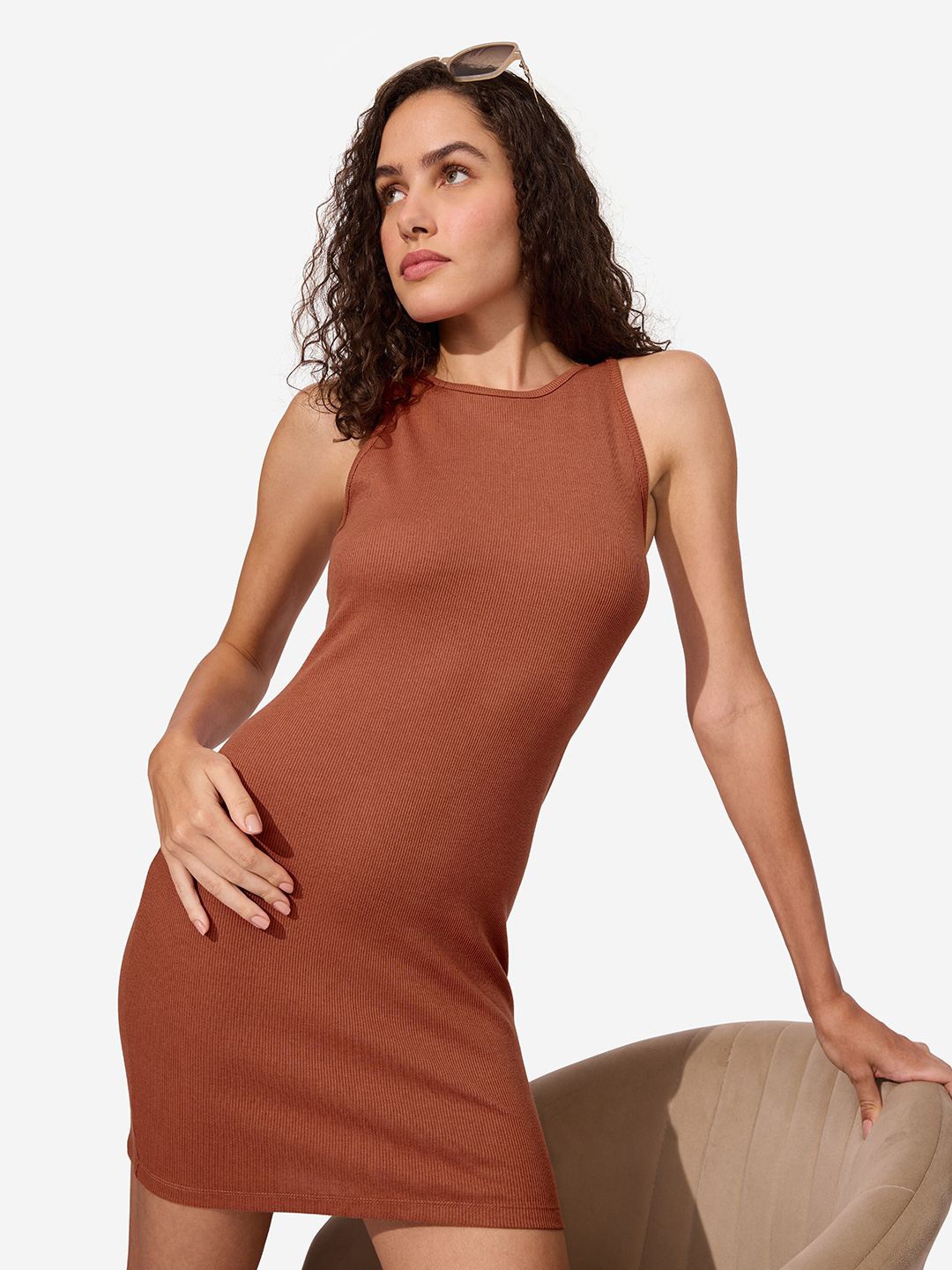 

The Souled Store Sleeveless Bodycon Dress, Rust