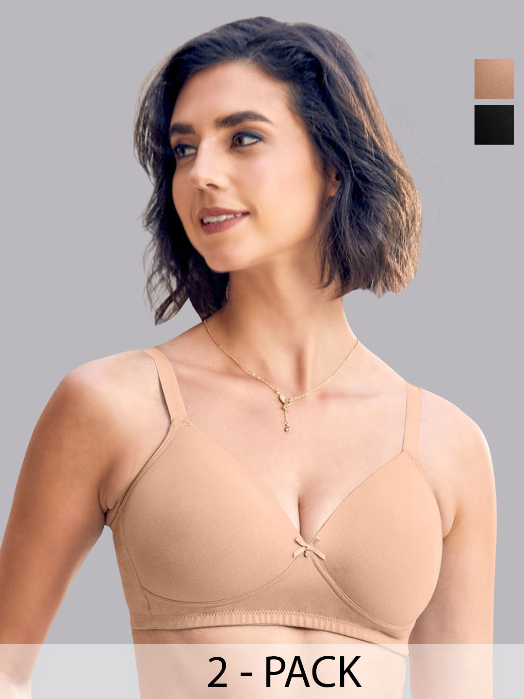

MAASHIE Pack of 2 Medium Coverage Wirefree Padded Bra FWN-BLK, Brown