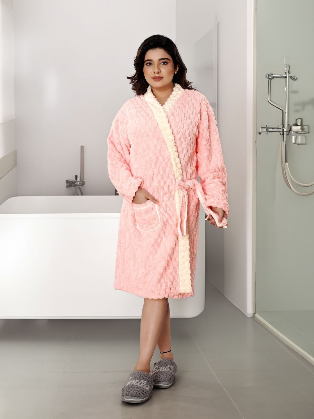 

Cortina Women Fluffy Pure Cotton Bath Robe, Pink