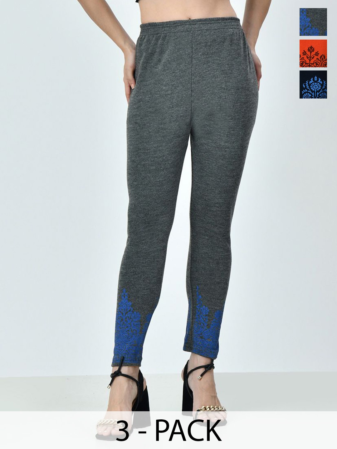 

BAESD Pack Of 3 Wool Printed Ankle-Length Leggings, Black
