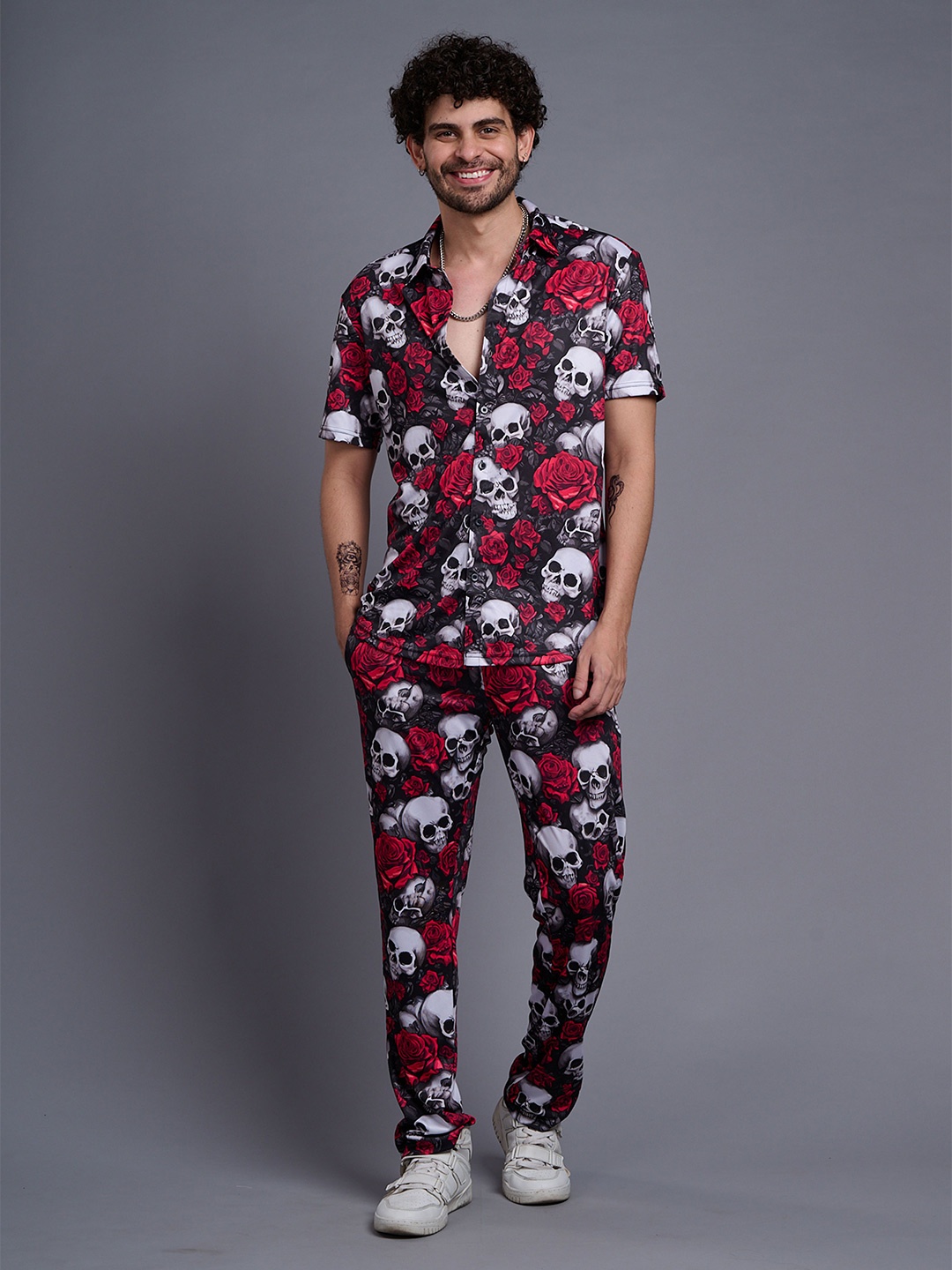 

GO DEVIL Printed Pure Cotton Short Sleeve Shirt & Trouser, Red