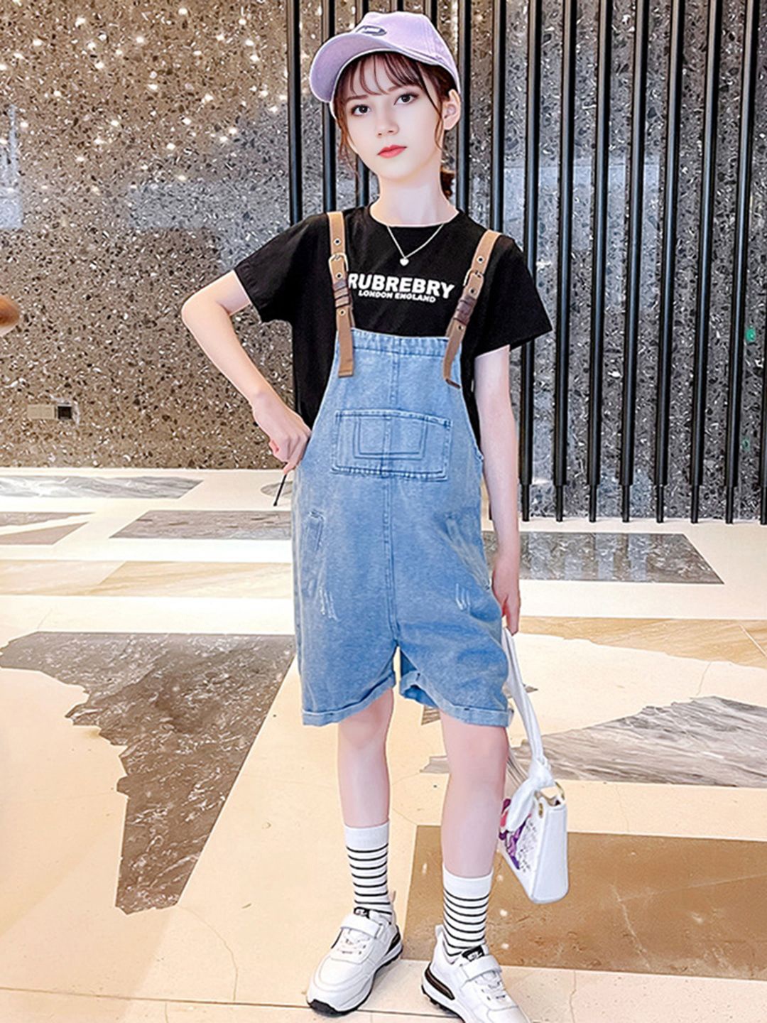 

INCLUD Printed T-shirt with Dungarees, Black