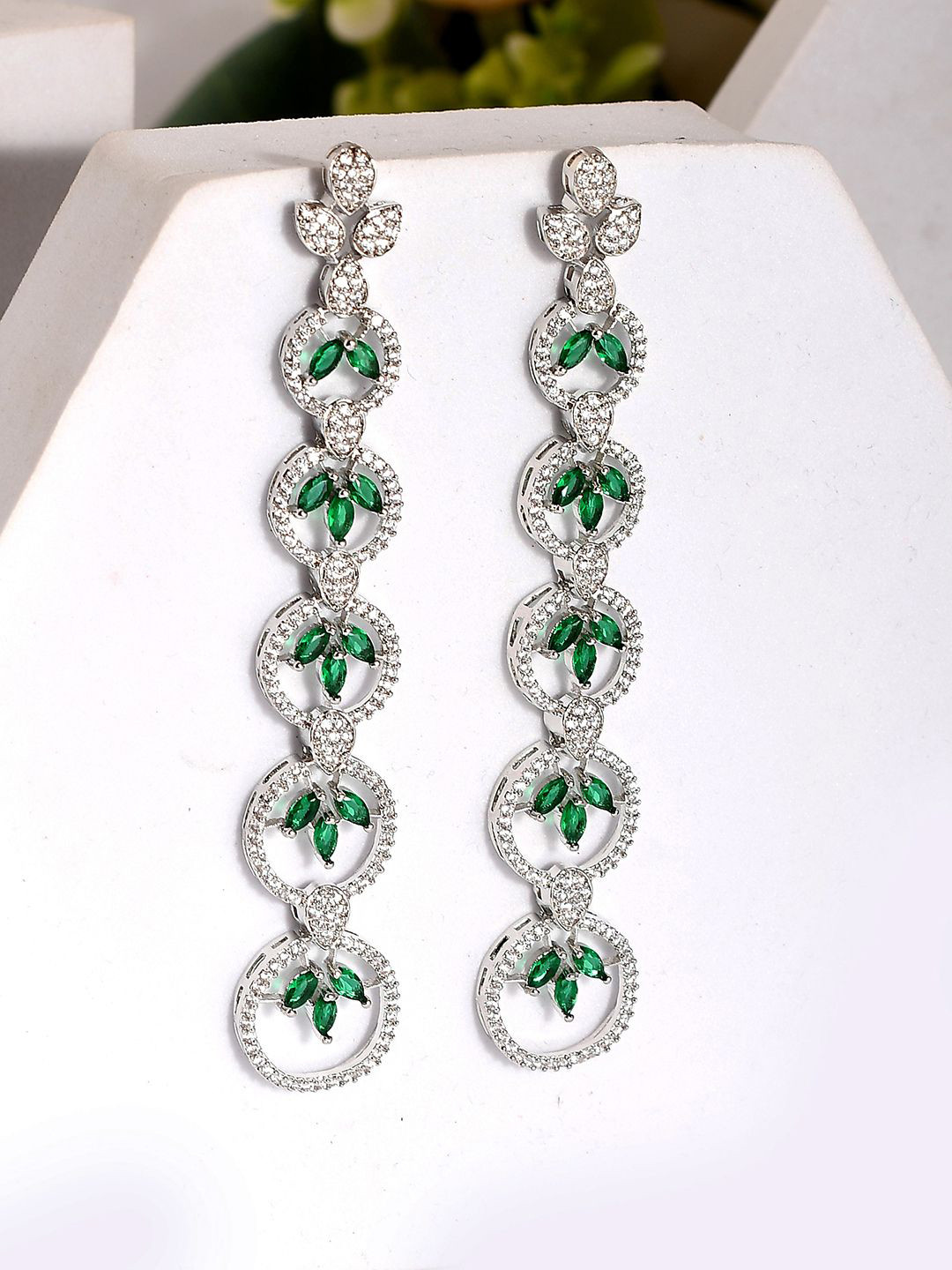 

Voylla Silver Plated American Diamond Contemporary Drop Earrings