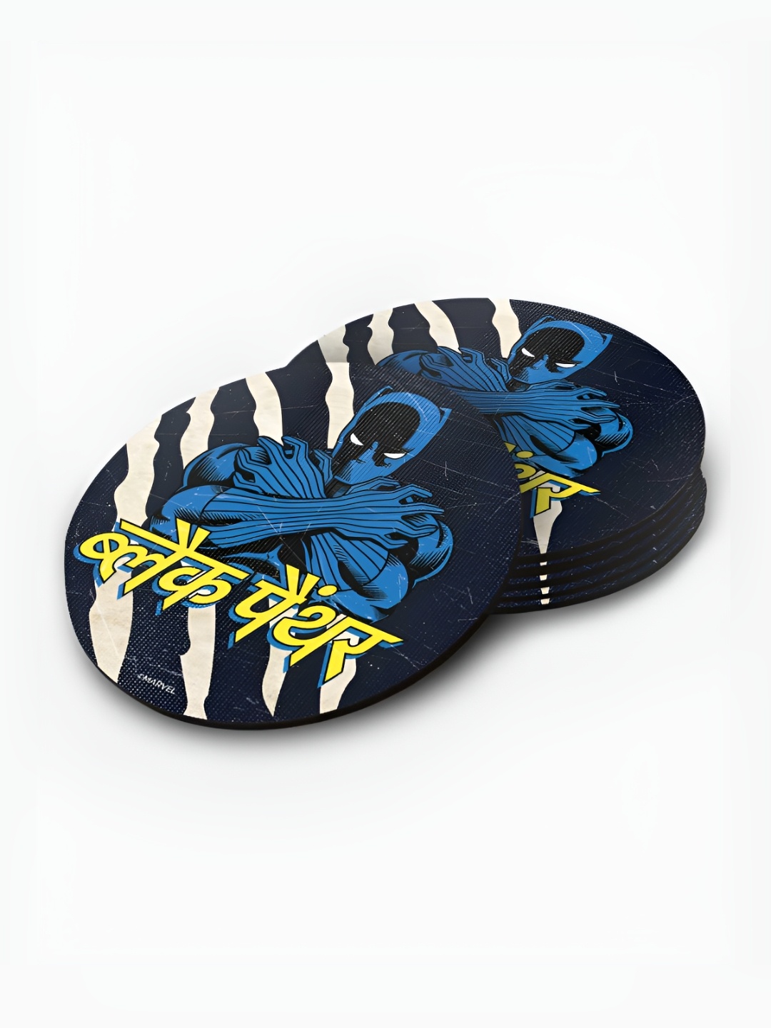 

macmerise Black & Yellow 6 Pieces Panther Printed Wooden Circular Coasters