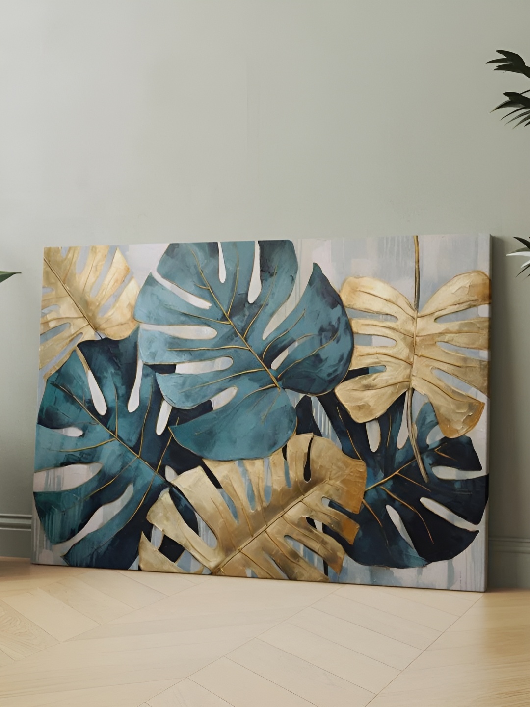 

CLAWCRAFTS Teal Green & Beige Wooden Paintings Wall Art