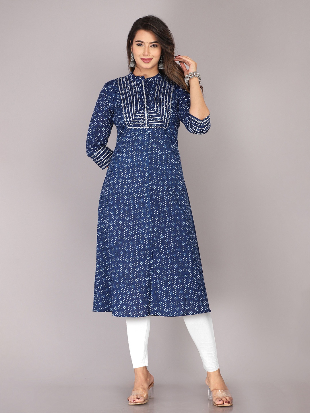 

KANNAHI Women Floral Printed Pure Cotton A-Line Kurta, Blue