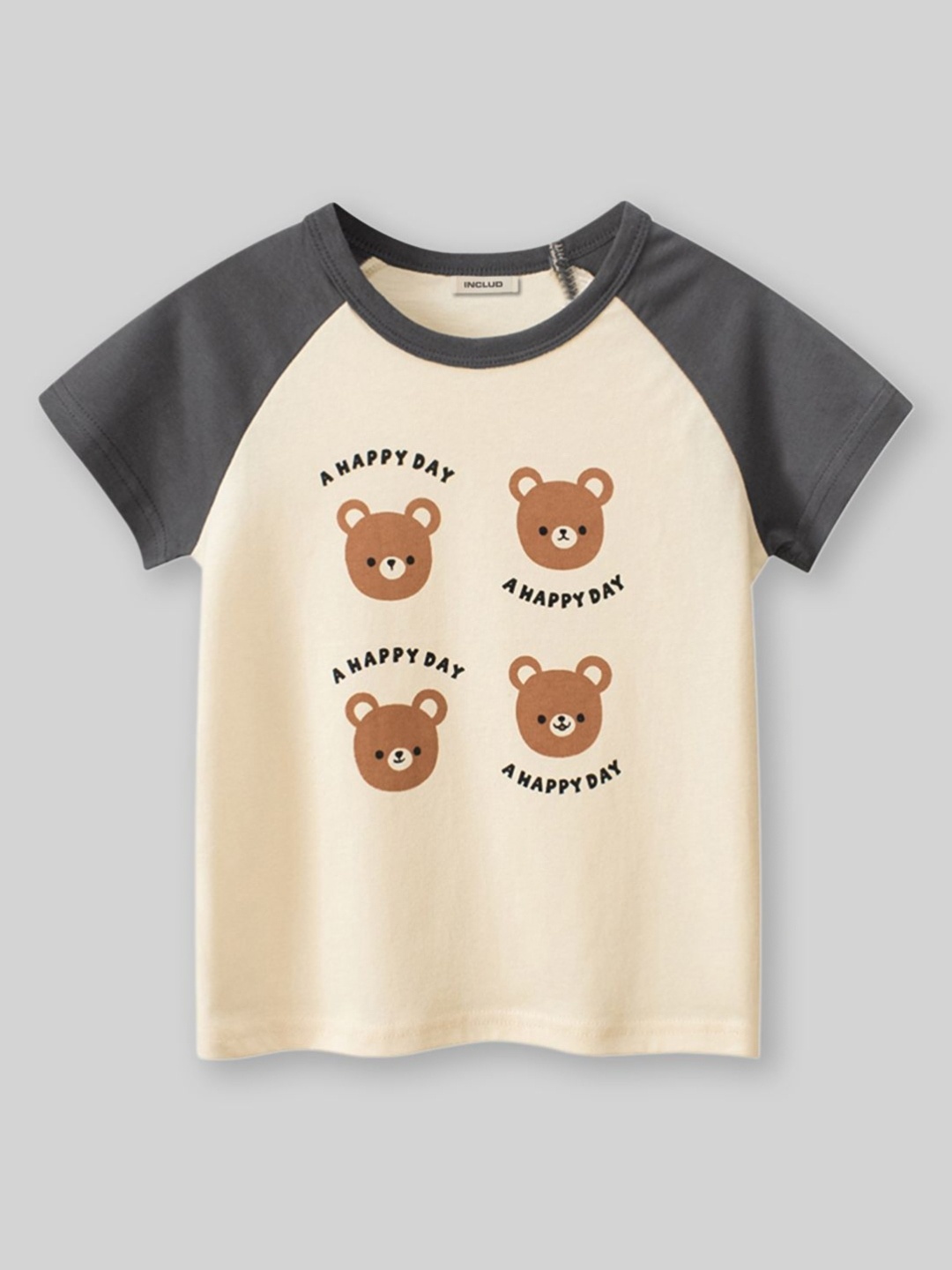 

INCLUD Girls Graphic Printed Round Neck Cotton T-Shirt, Beige