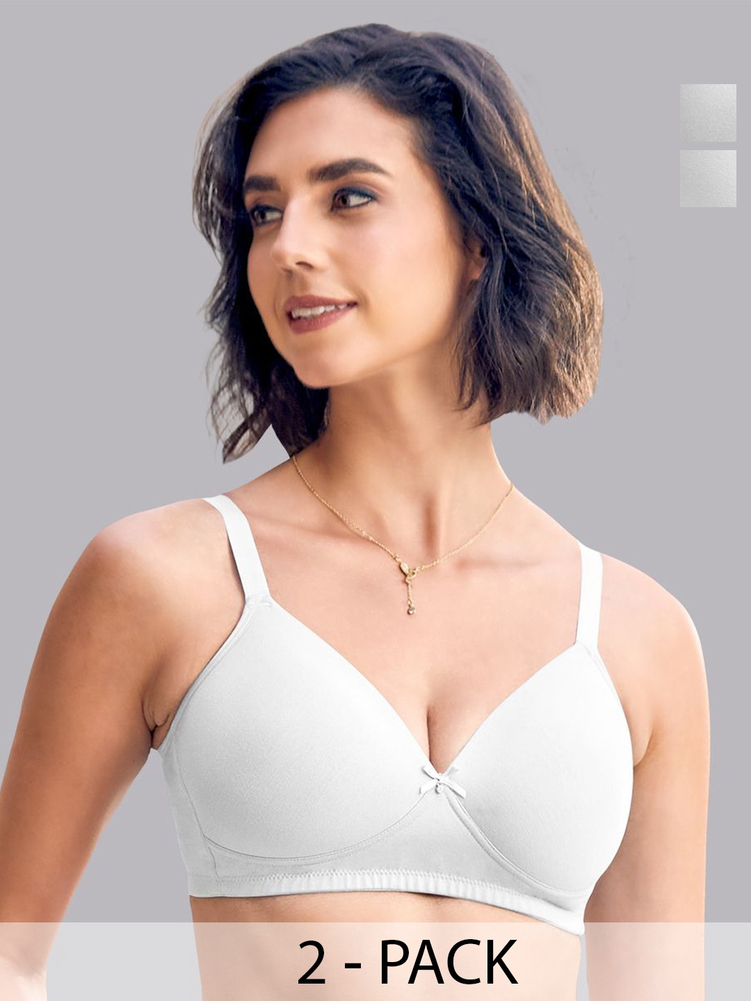 

MAASHIE Pack of 2 Medium Coverage Wirefree Padded Bra WH-WH, White