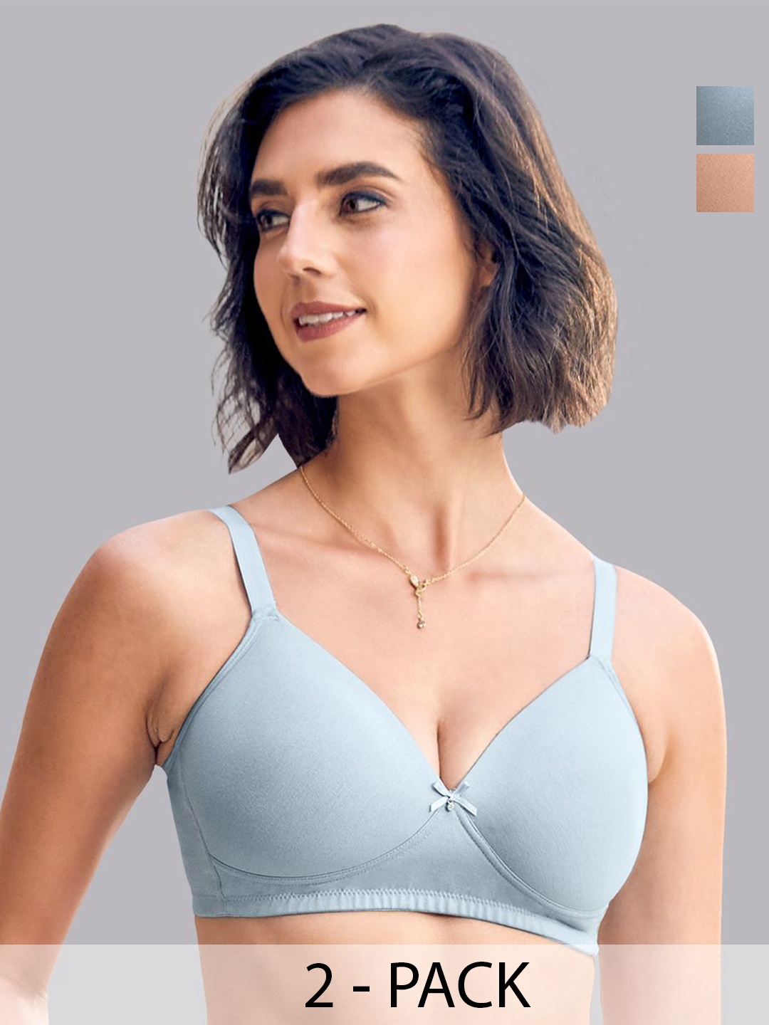 

MAASHIE Pack of 2 Medium Coverage Wirefree Padded Bra SB-FWN, Blue