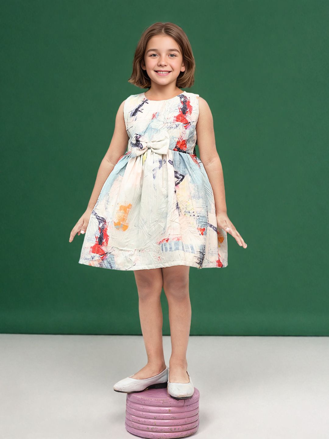 

Toonyport Girls Floral Print Fit & Flare Dress, White
