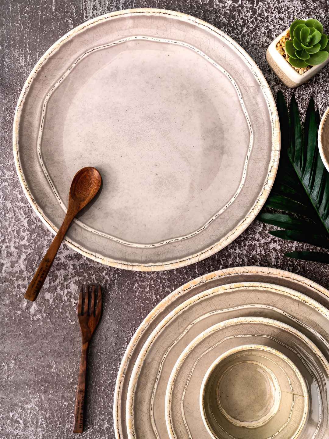 

Servewell Beige & White 6 Pcs Abstarct Printed Melamine Dishwasher Safe Dinner Plate Set