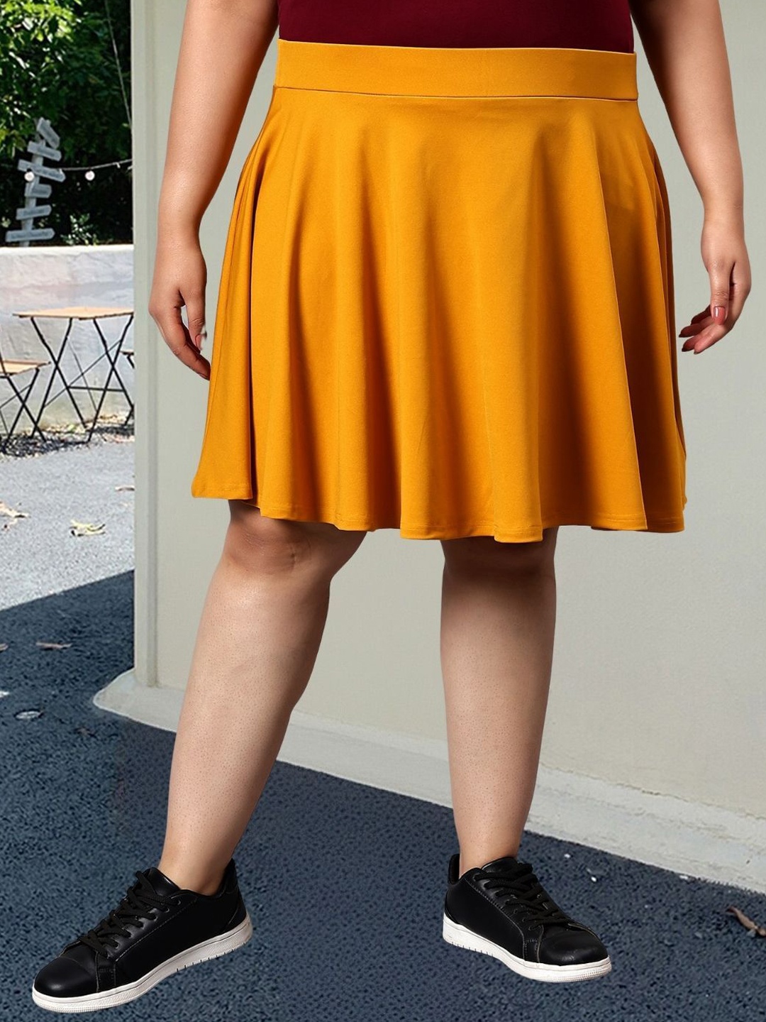 

BAESD Plus Size Flared Above Knee Skirt, Yellow