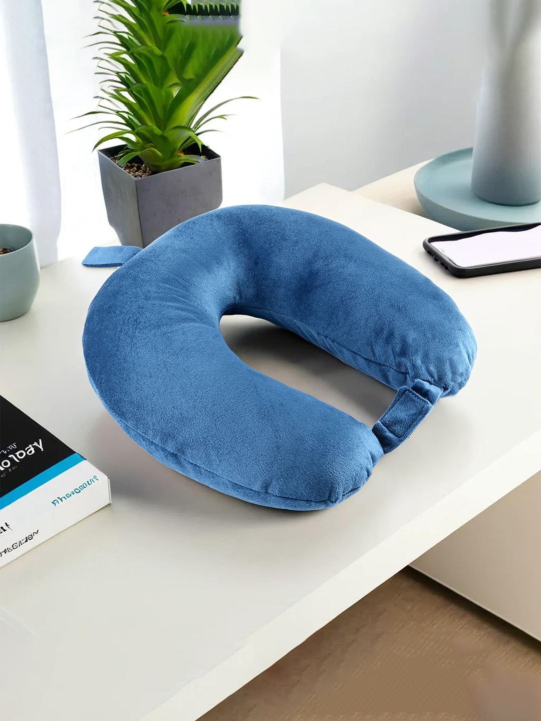 

Kuber Industries Blue Cotton Filled Ultra Soft Travel Pillow