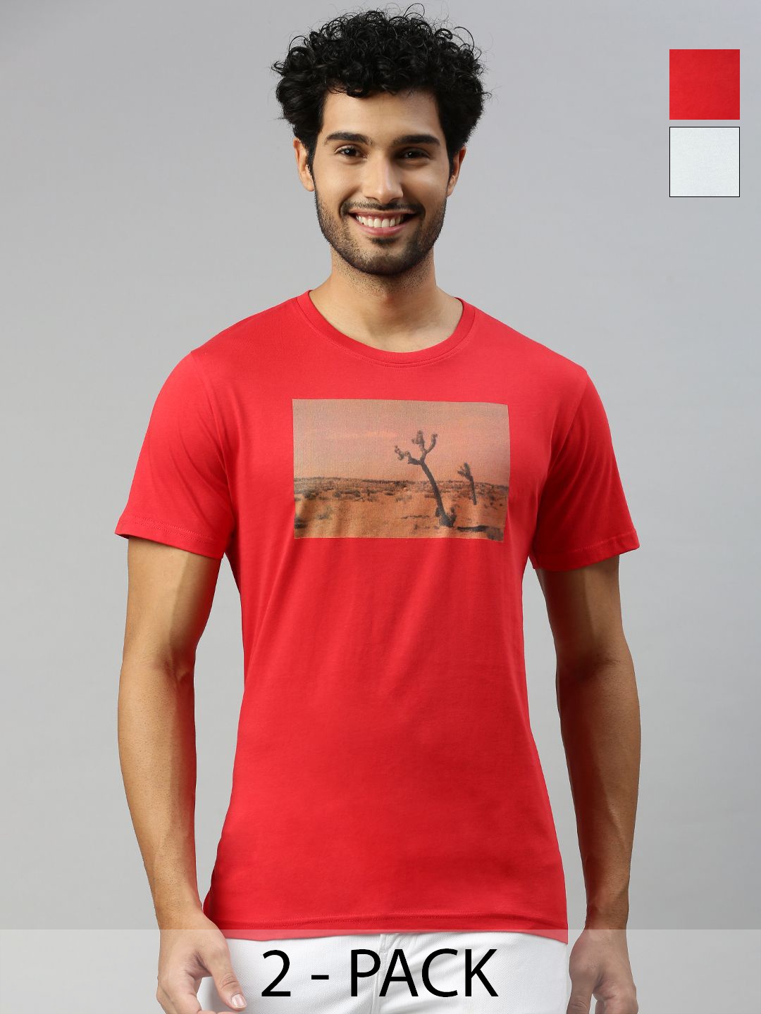 

Ramraj Men Pack Of 2 Graphic Printed Round Neck Cotton T-Shirts, Blue