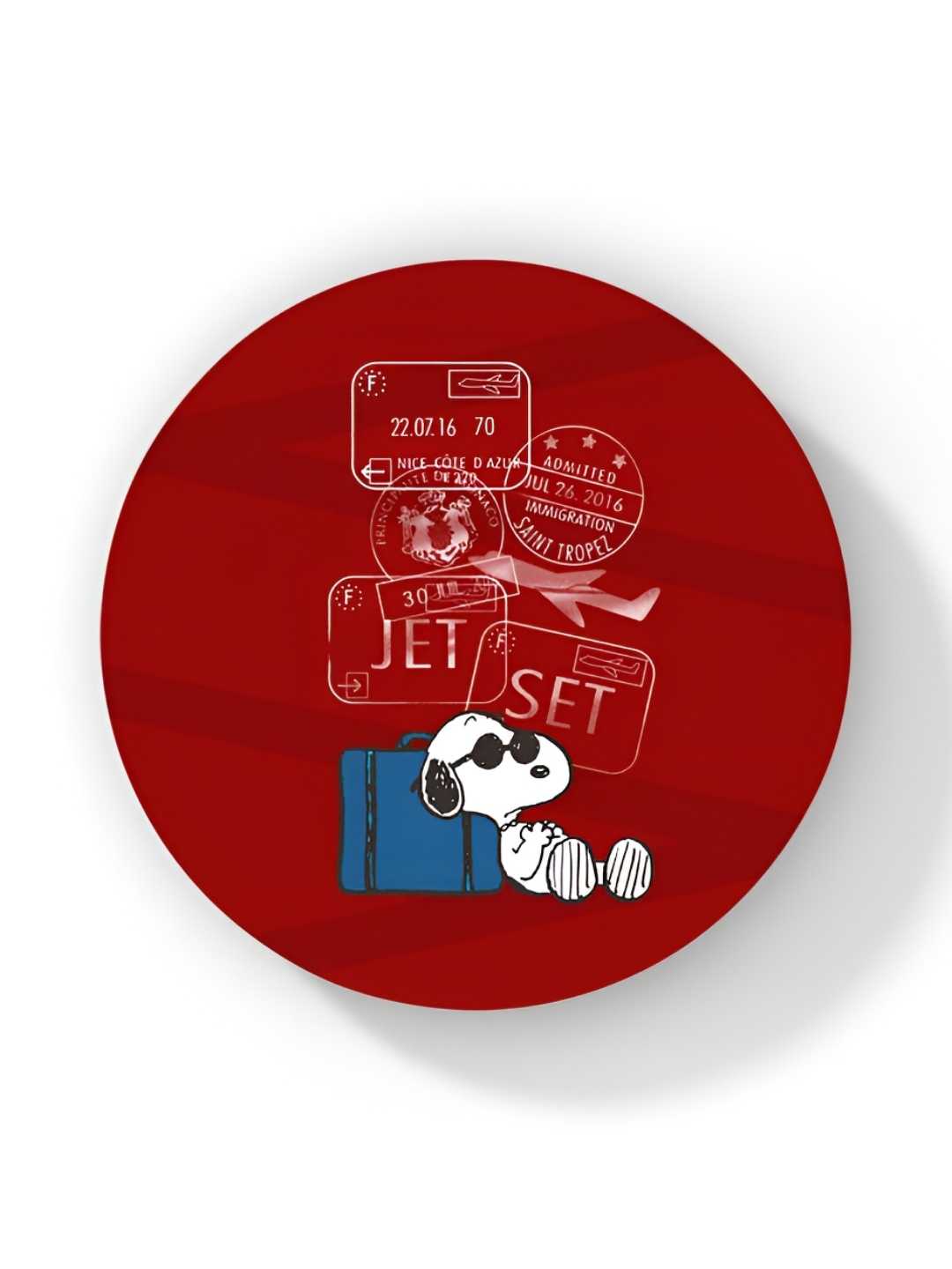 

macmerise Red & White 6 Pieces Jet Set Go Printed Wooden Circular Coasters