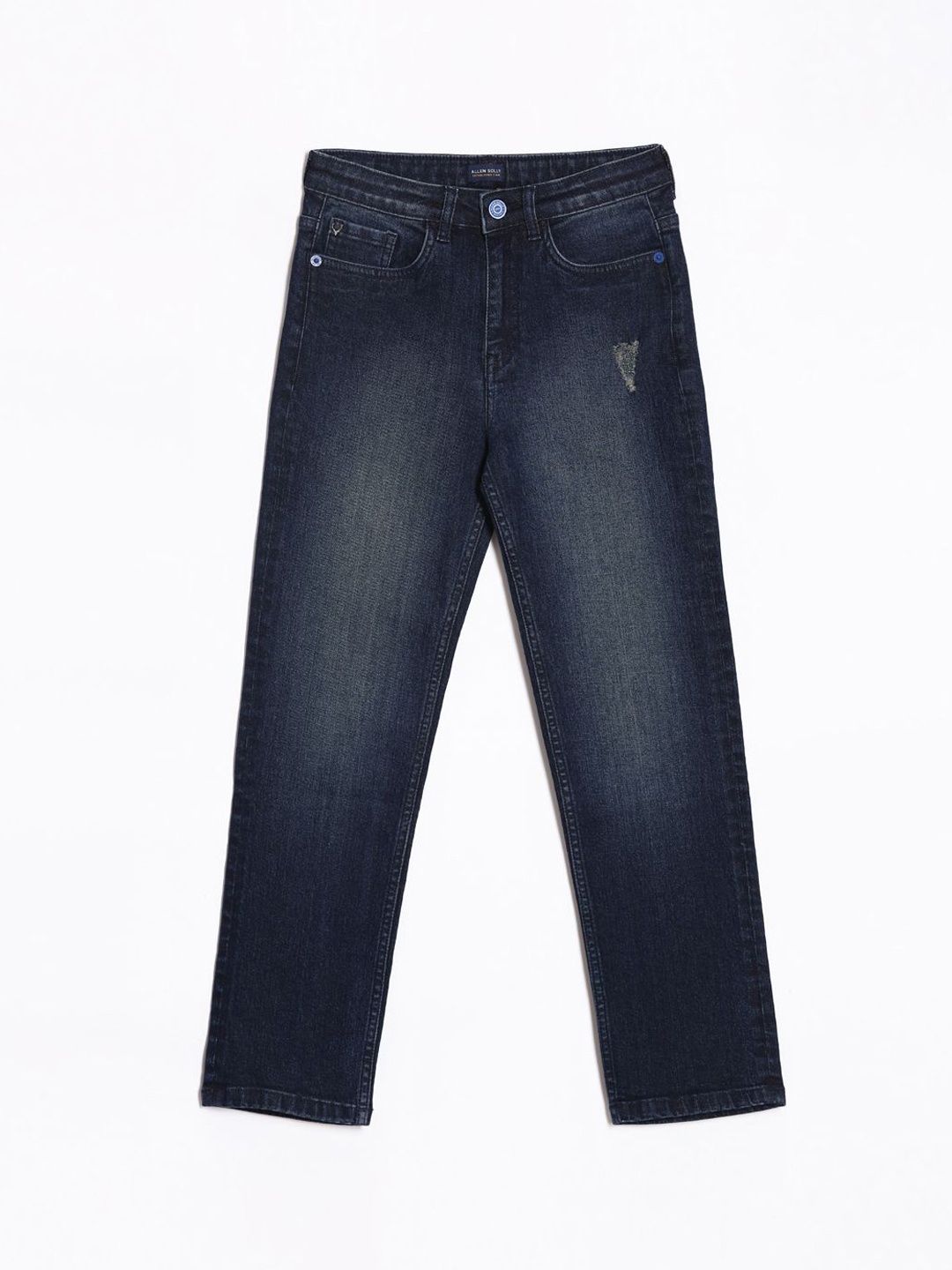 

Allen Solly Junior Boys Relaxed Fit Low Distress Light Fade Jeans, Navy blue