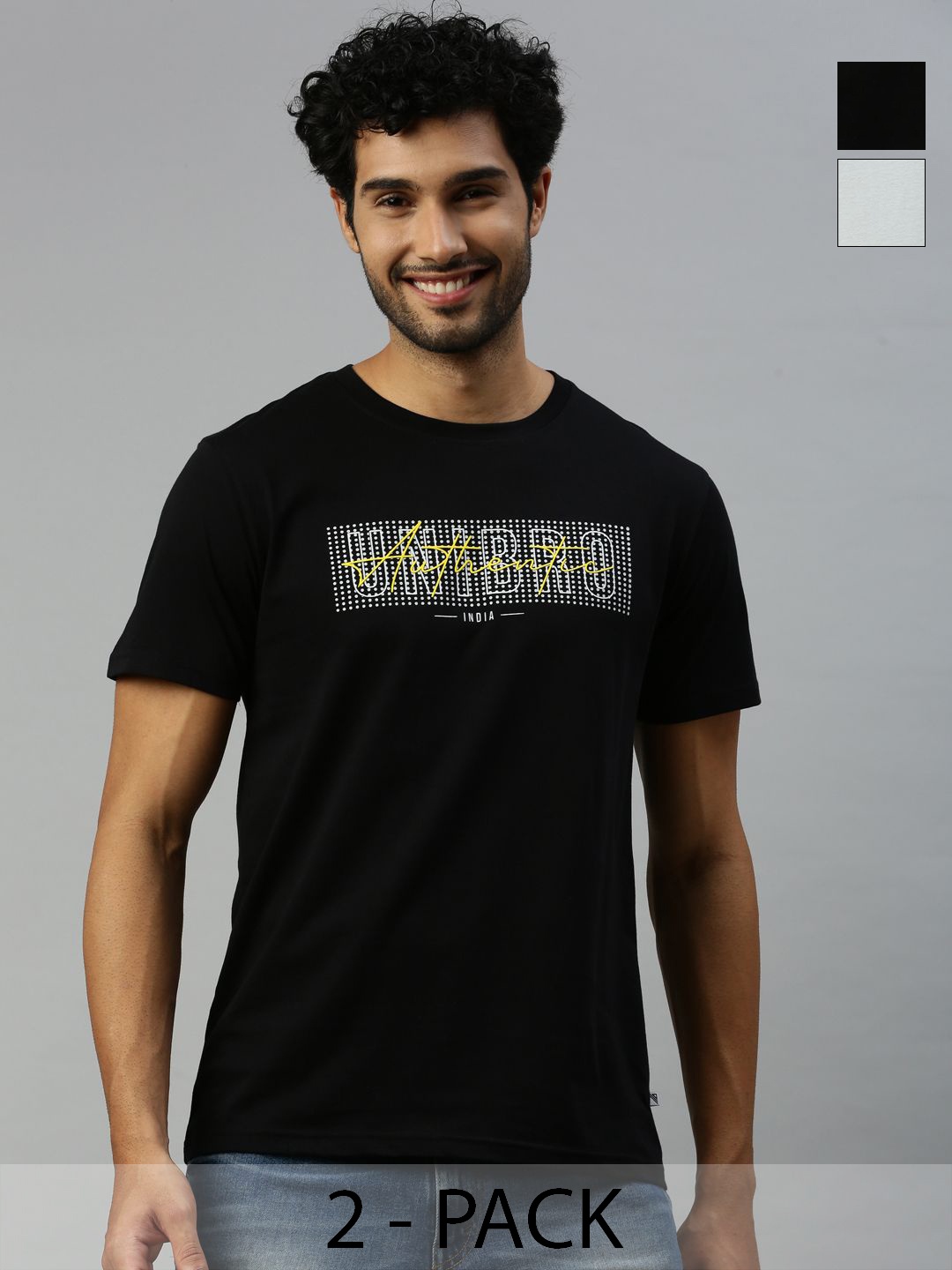 

Ramraj Men Pack Of 2 Typography Printed Round Neck Cotton T-Shirts, Black