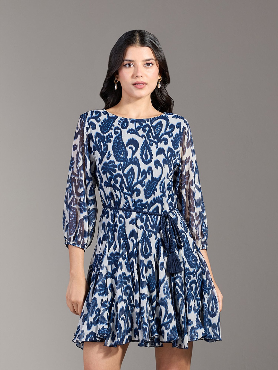 

20Dresses Ethnic Motifs Print Fit & Flare Mini Dress, Blue