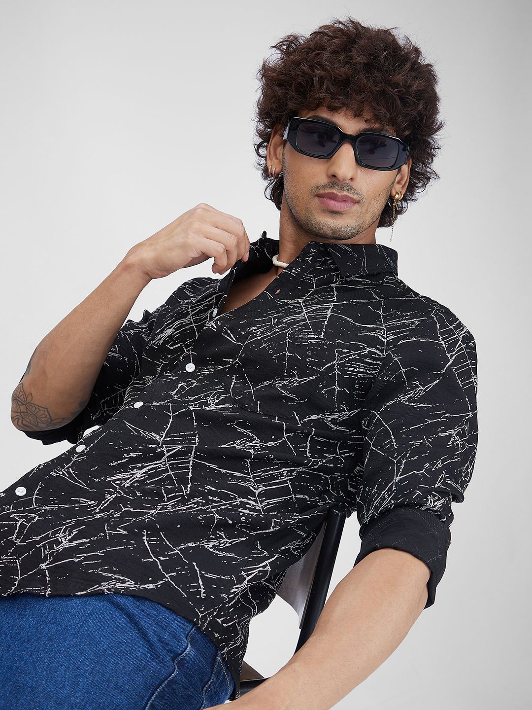 

VASTRADO Men Classic Slim Fit Opaque Abstract Printed Casual Shirt, Black