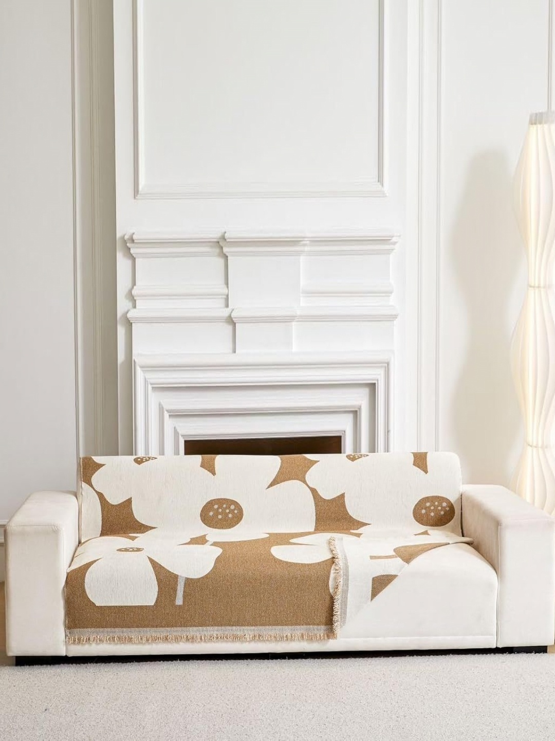 

HomeCloud Beige & Off White Floral Printed Velvet 2 Seater Reversible Sofa Cover