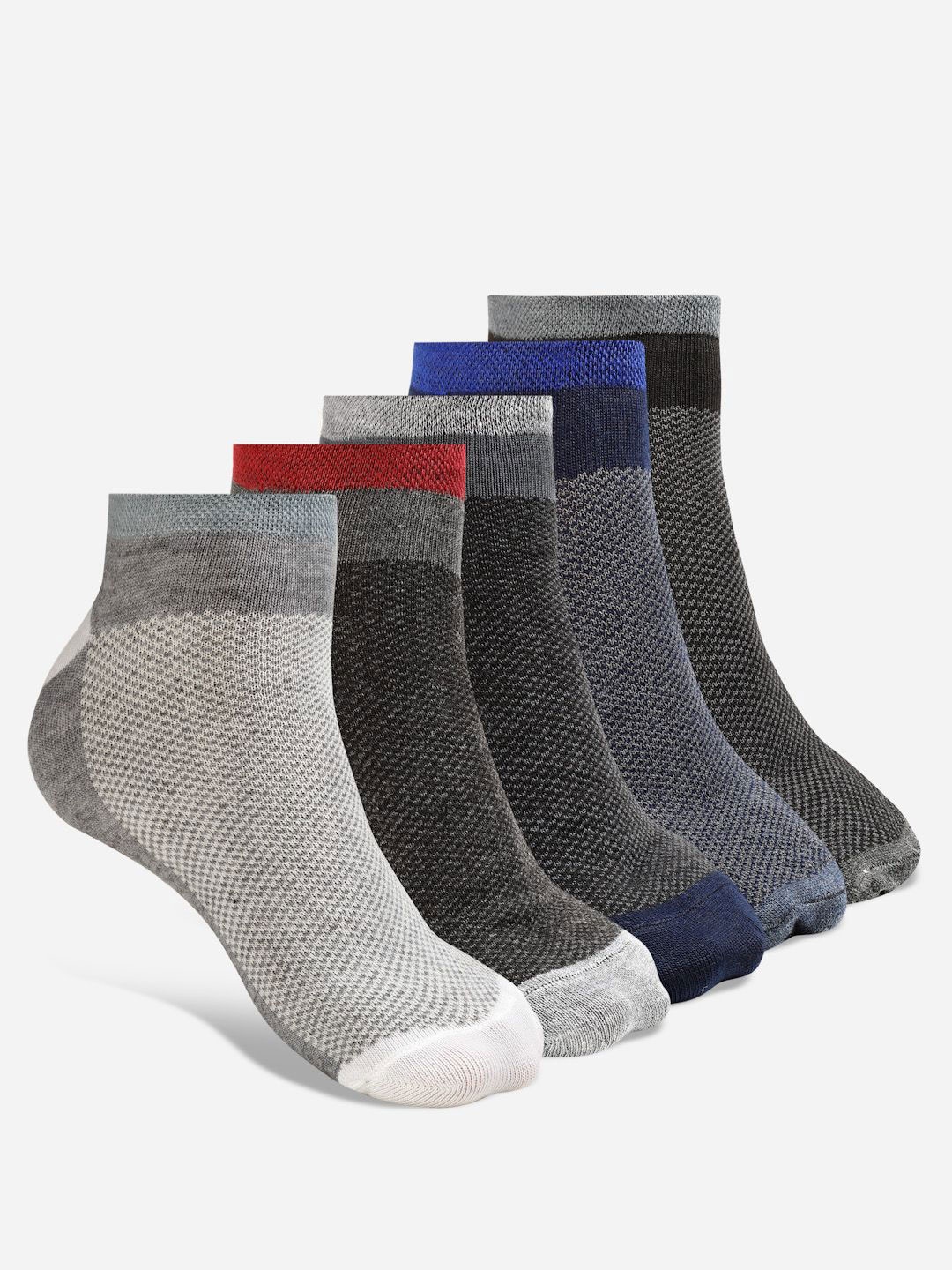 

Texlon Pack Of 5 Patterned Ankle-Length Socks, Grey melange