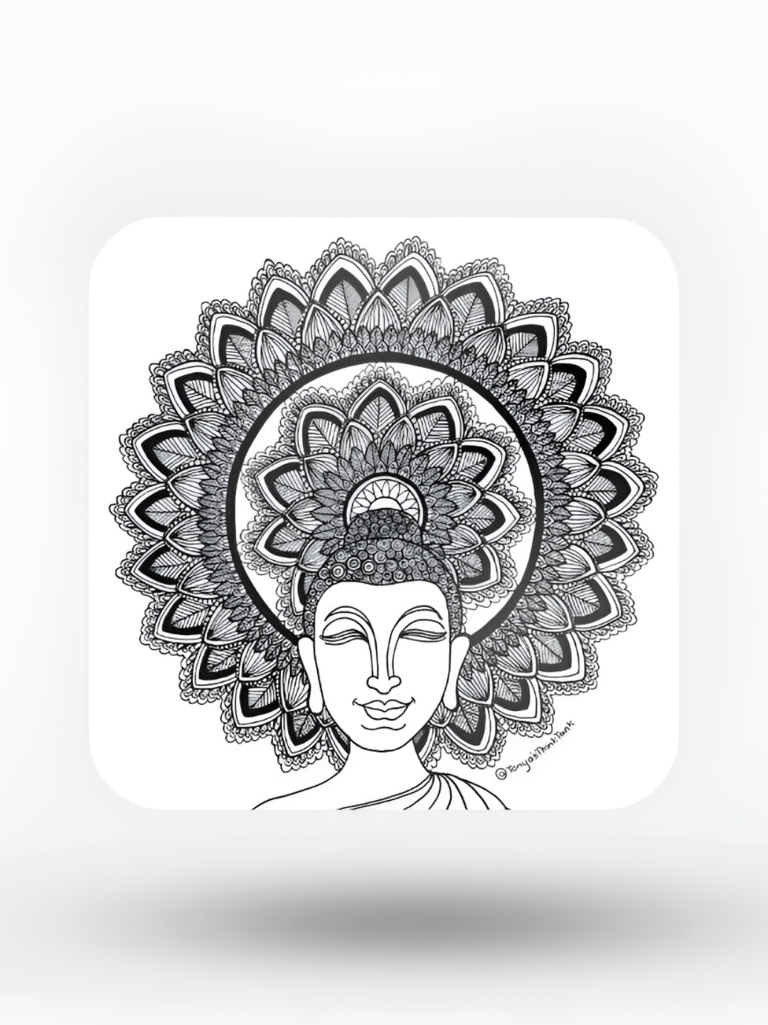 

macmerise White & Black Buddha Printed Wooden Square Coaster