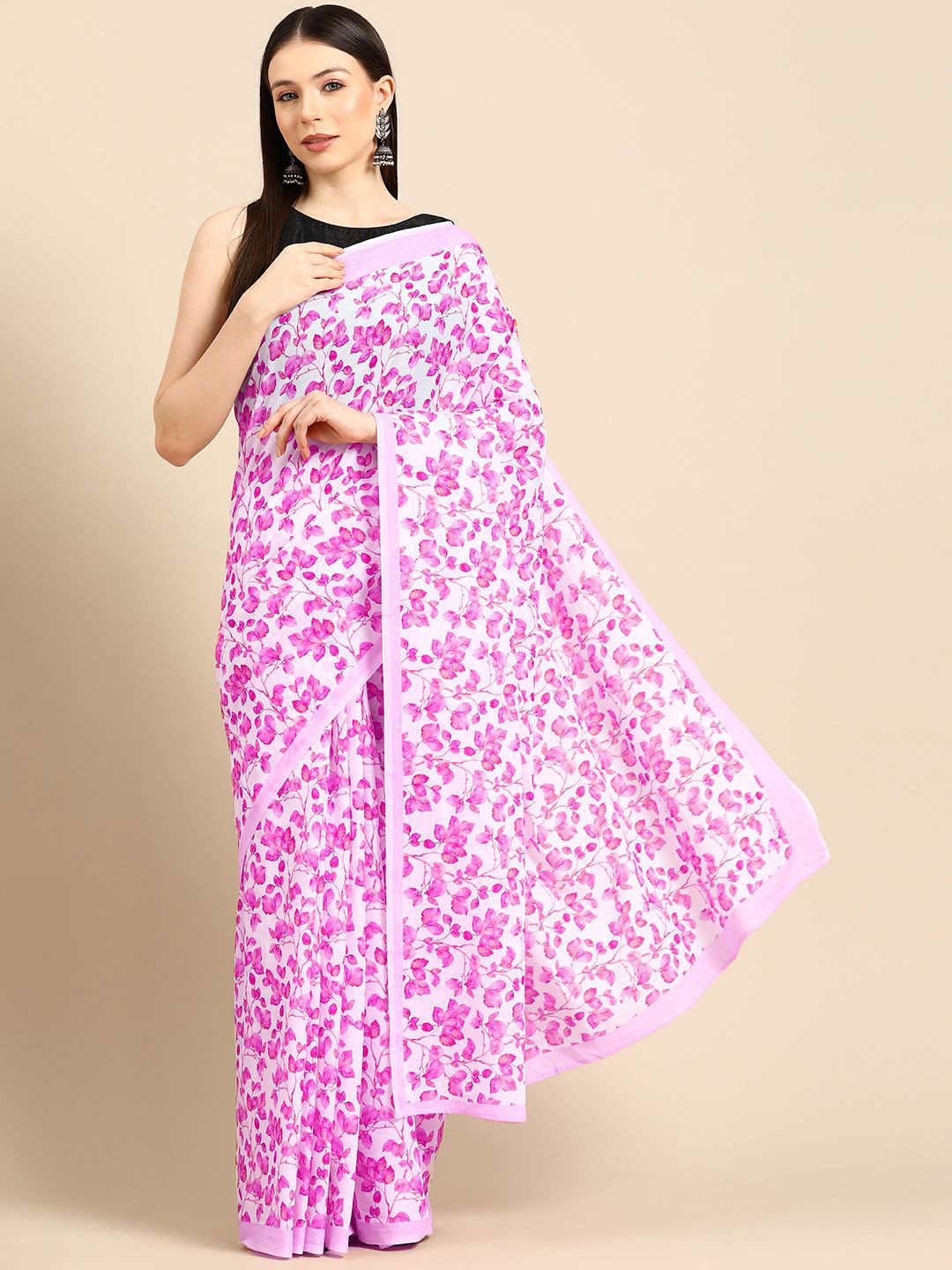 

BUTA BUTI Floral Pure Cotton Saree, Lavender