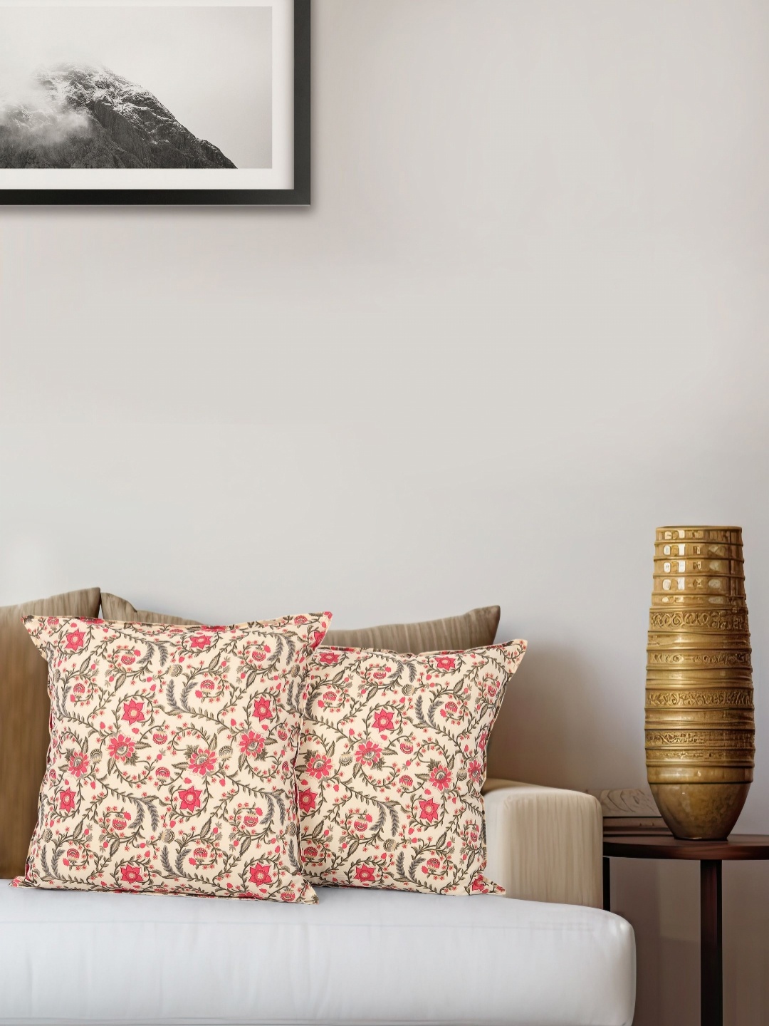 

Fashionhub White & Red 2 Pieces Floral Printed Cotton Square Cushion Covers