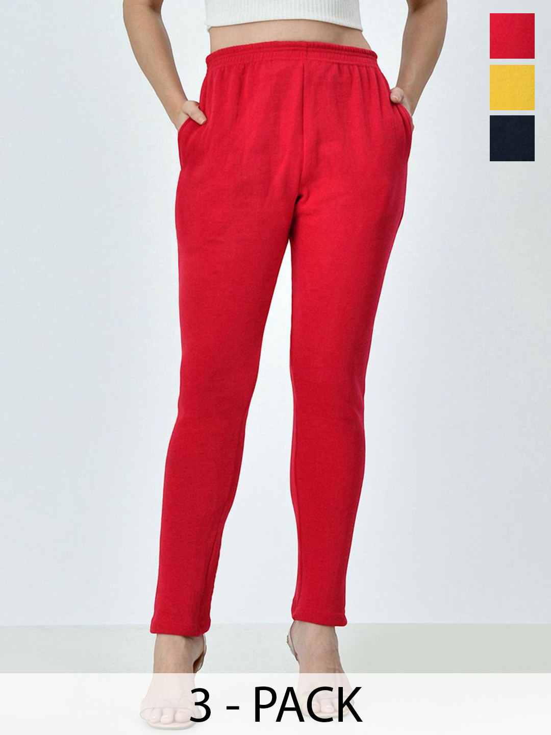 

BAESD Pack of 3 Knitted Ankle-Length Leggings, Red
