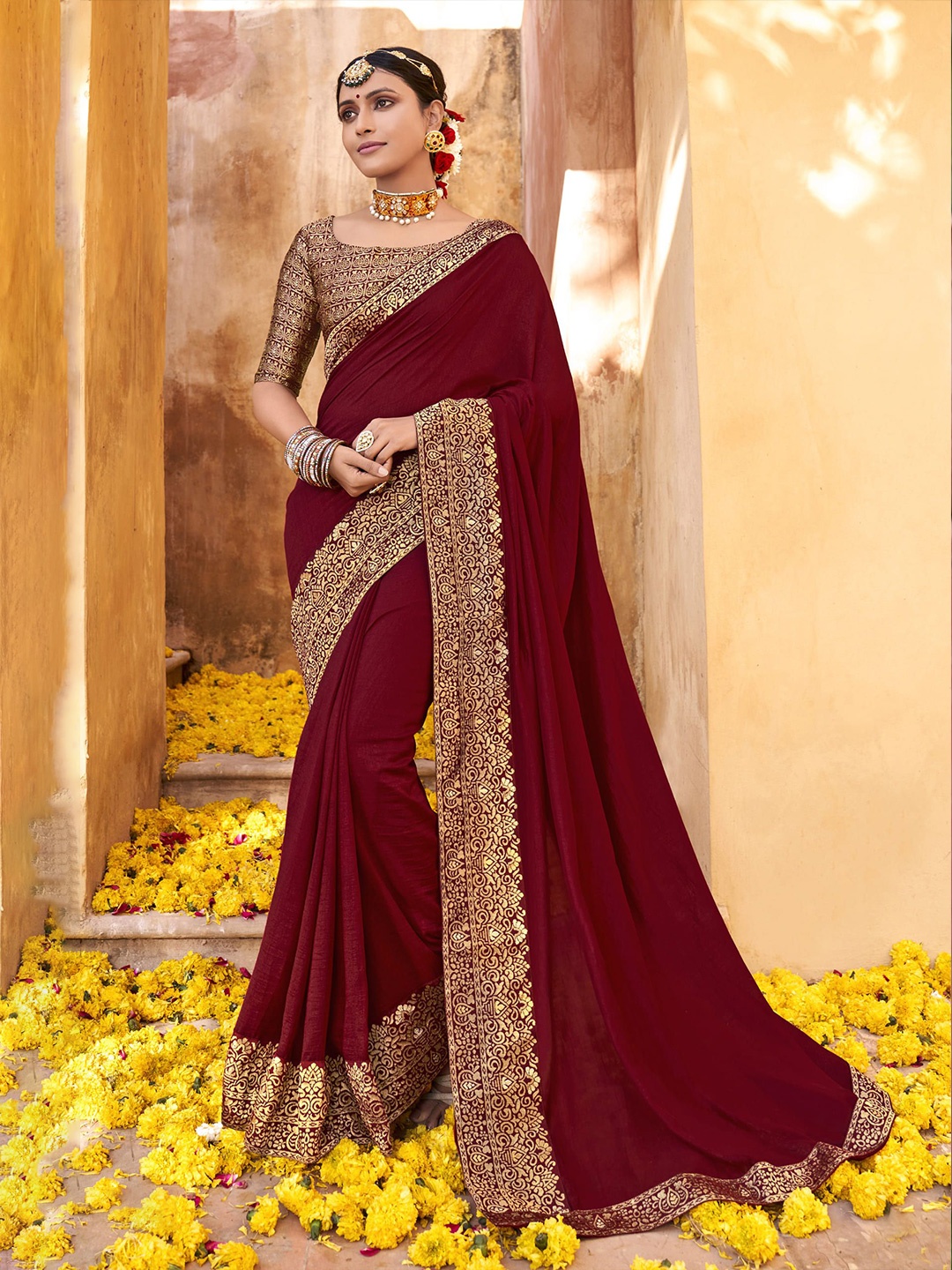 

NIRMAL CREATION Zari Pure Silk Saree, Maroon