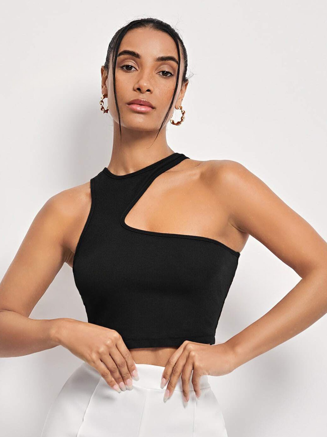 

Tivante One Shoulder Cotton Crop Top, Black