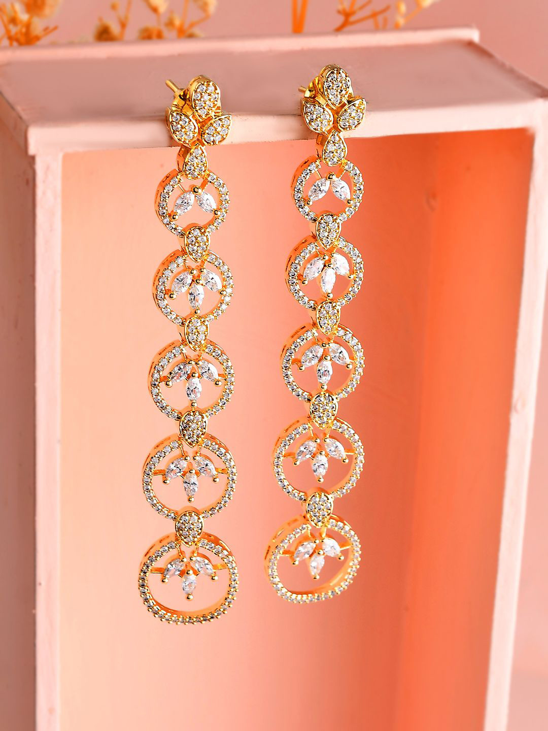 

Voylla American Diamond Gold-Plated Brass Drop Earrings