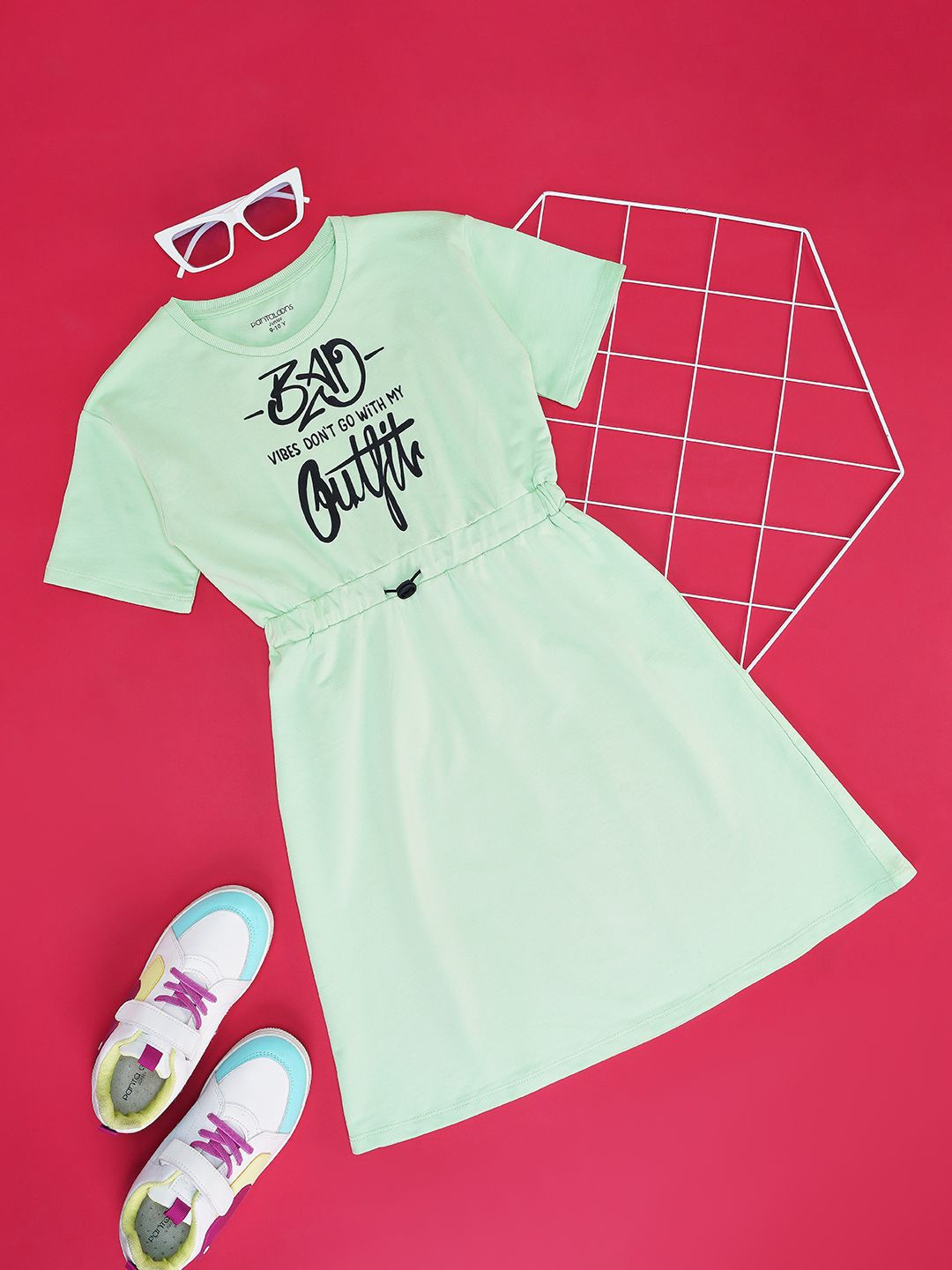 

Pantaloons Junior Girls pure Cotton Round Neck A-Line Dress, Green