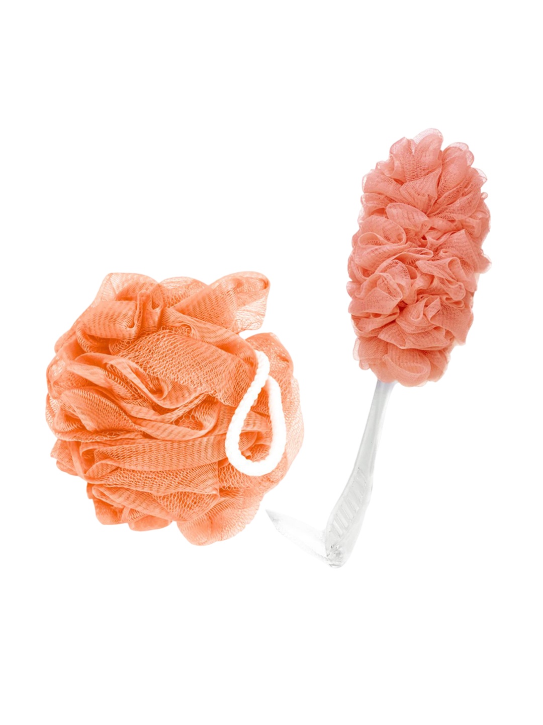 

CareDone Set Of 2 Round Loofah & Long Loofah With Handle, Orange