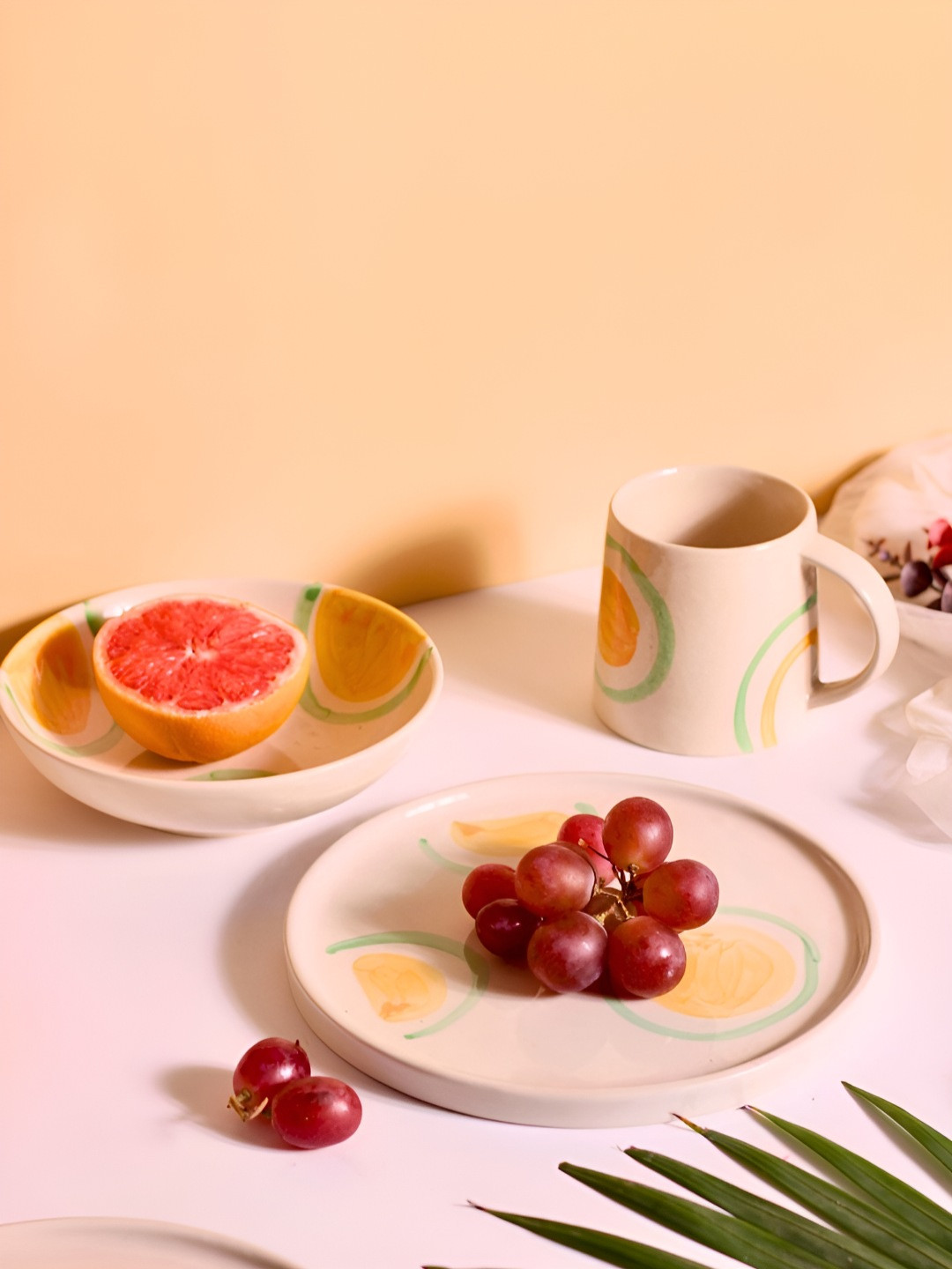 

WEAVING HOMES Yellow & Green 3 Pieces Printed Ceramic Dinner Set