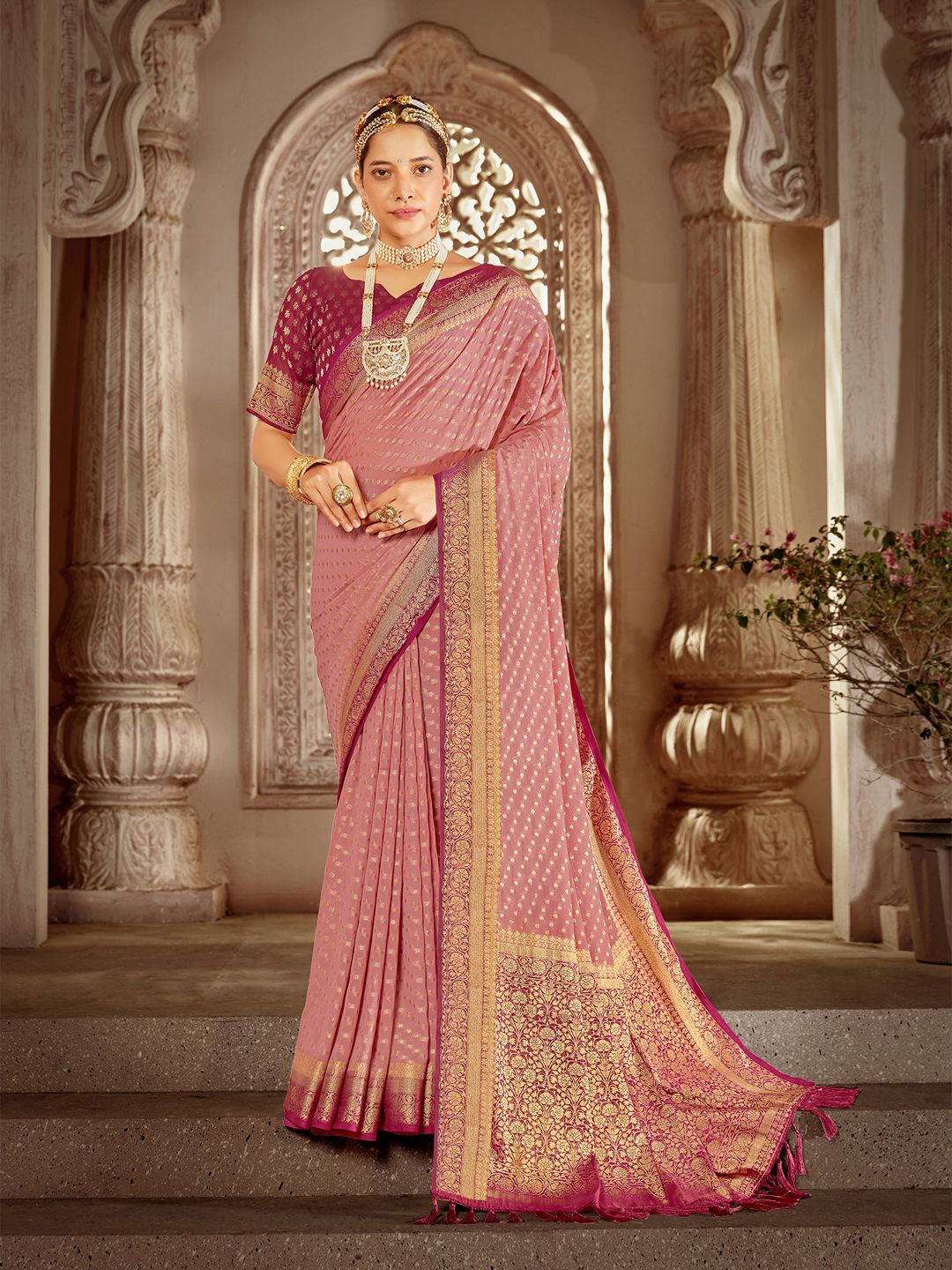 

Saree mall Ethnic Motifs Kanjeevaram Zari Sarees, Pink