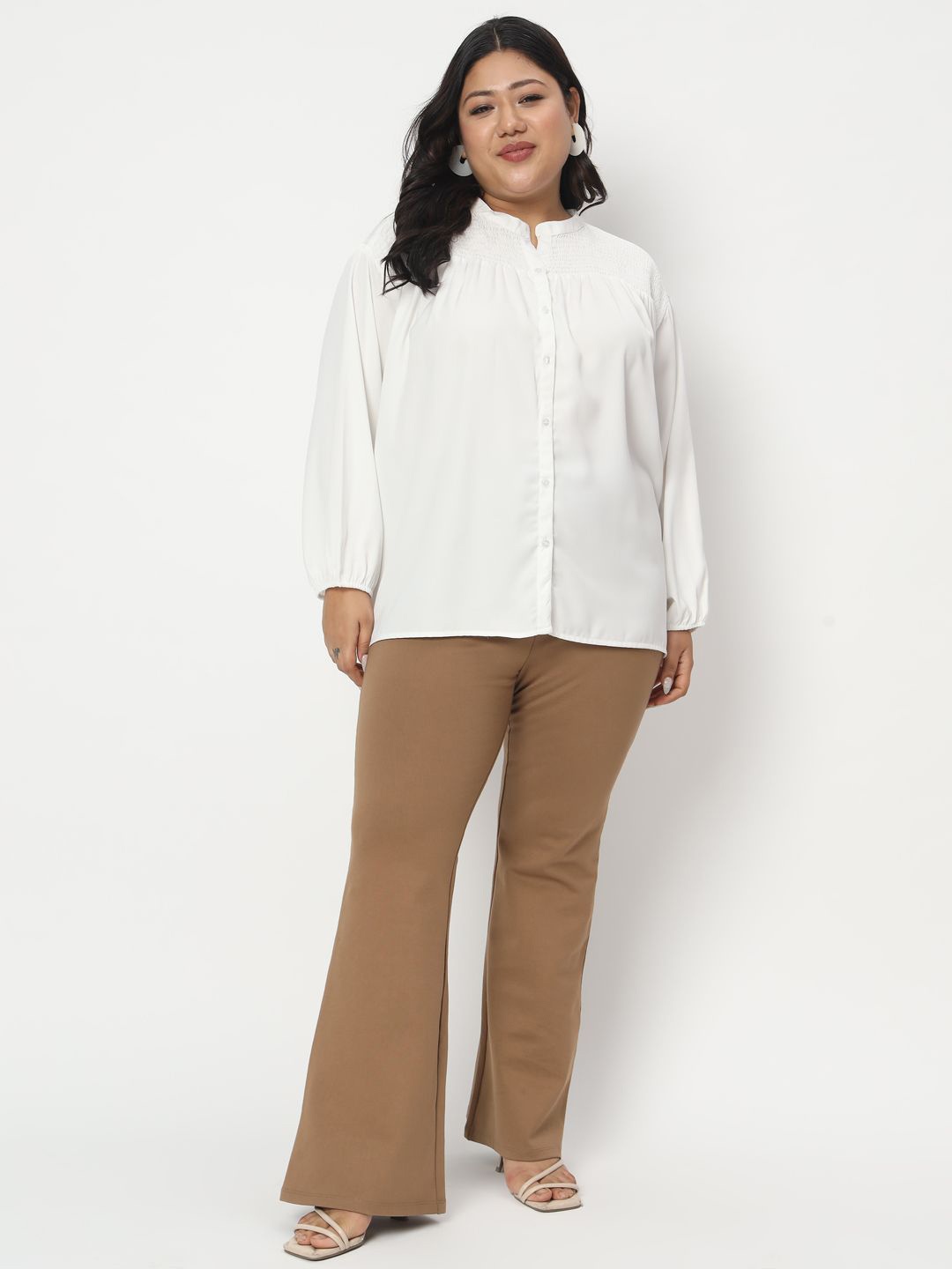 

HERE&NOW Women Solid Mandarin Collar Top, White