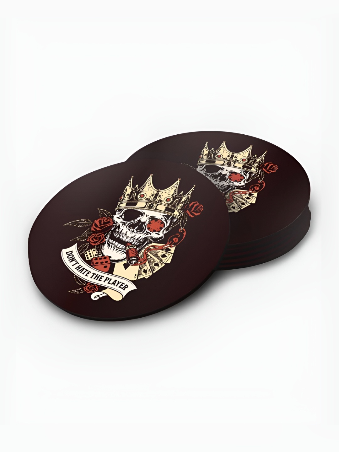 

macmerise Maroon & Red 6 Pieces Round Wooden Coasters