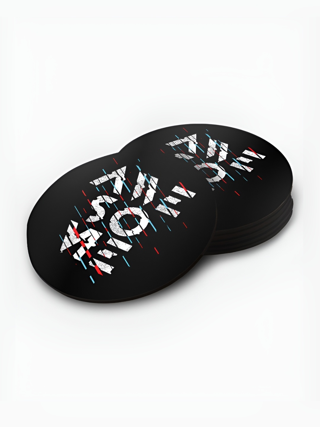 

macmerise Black & White 6 Pieces Printed Wooden Round Coasters