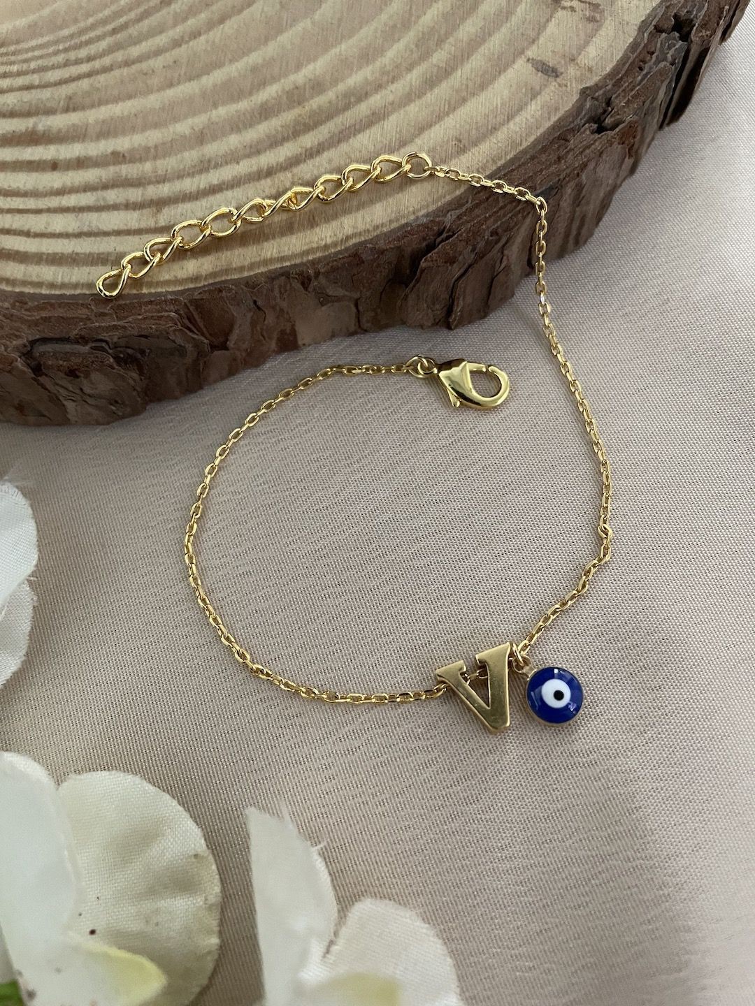 

Digital Dress Room V Initial Evil Eye Charm Wraparound Rakhi, Gold